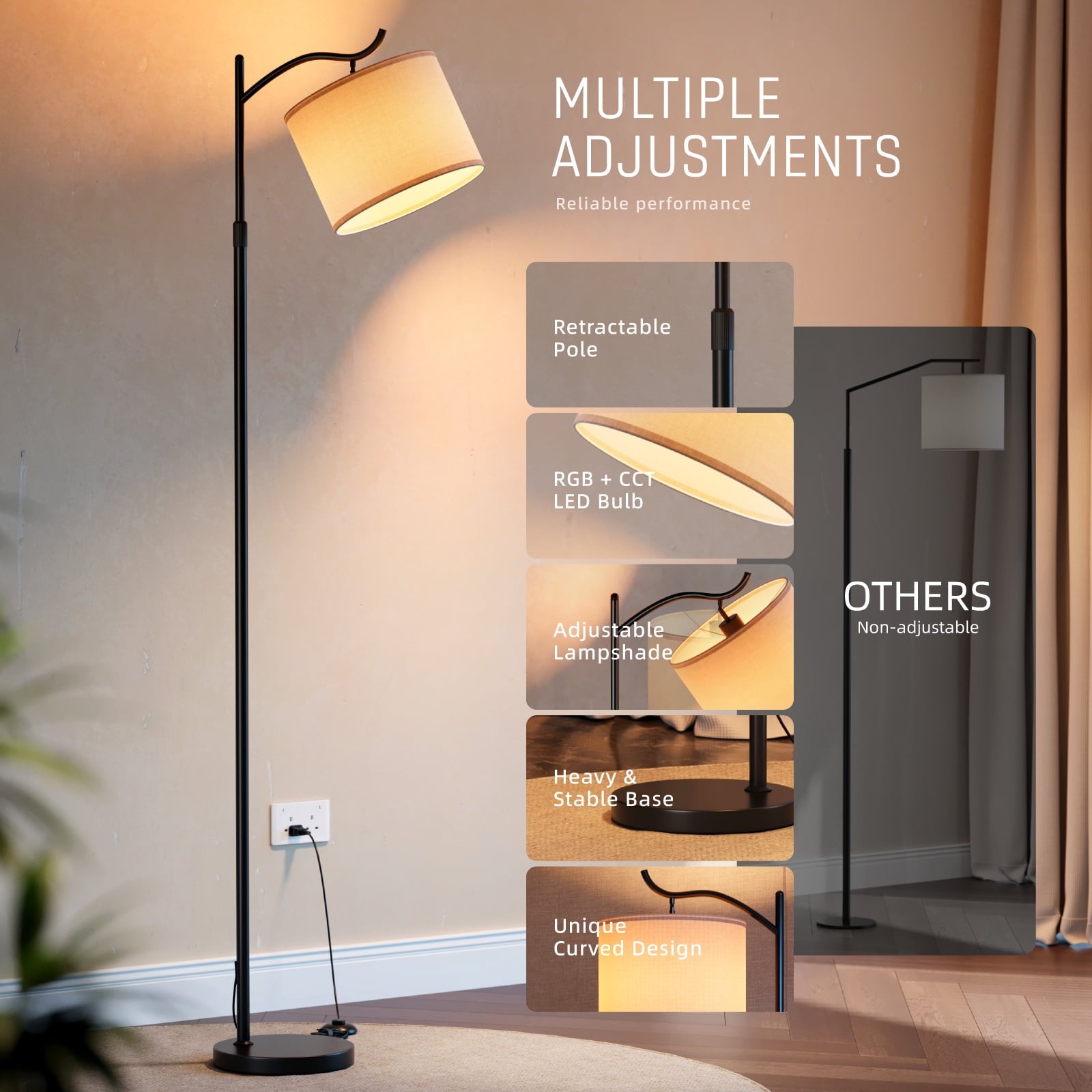 Fenbeli Smart Floor Lamp for Living Room Bedroom, RGB LED Floor Lamp with Remote & App, Dimmable Tall Standing Lamp, Adjustable Modern Reading Lamp