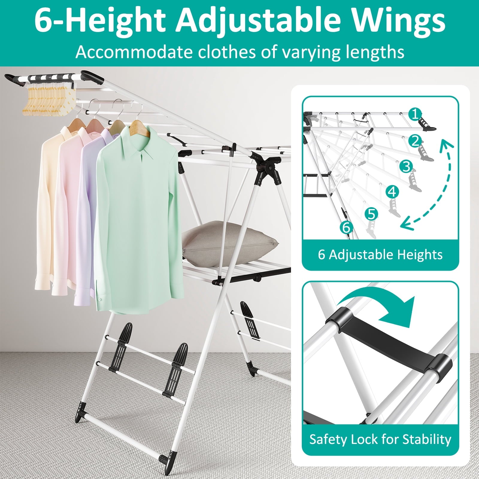 Fenbeli Foldable Clothes Drying Rack, 2-Tier 66 lbs Capacity, Rustproof Steel Laundry Rack for Indoor and Outdoor, White
