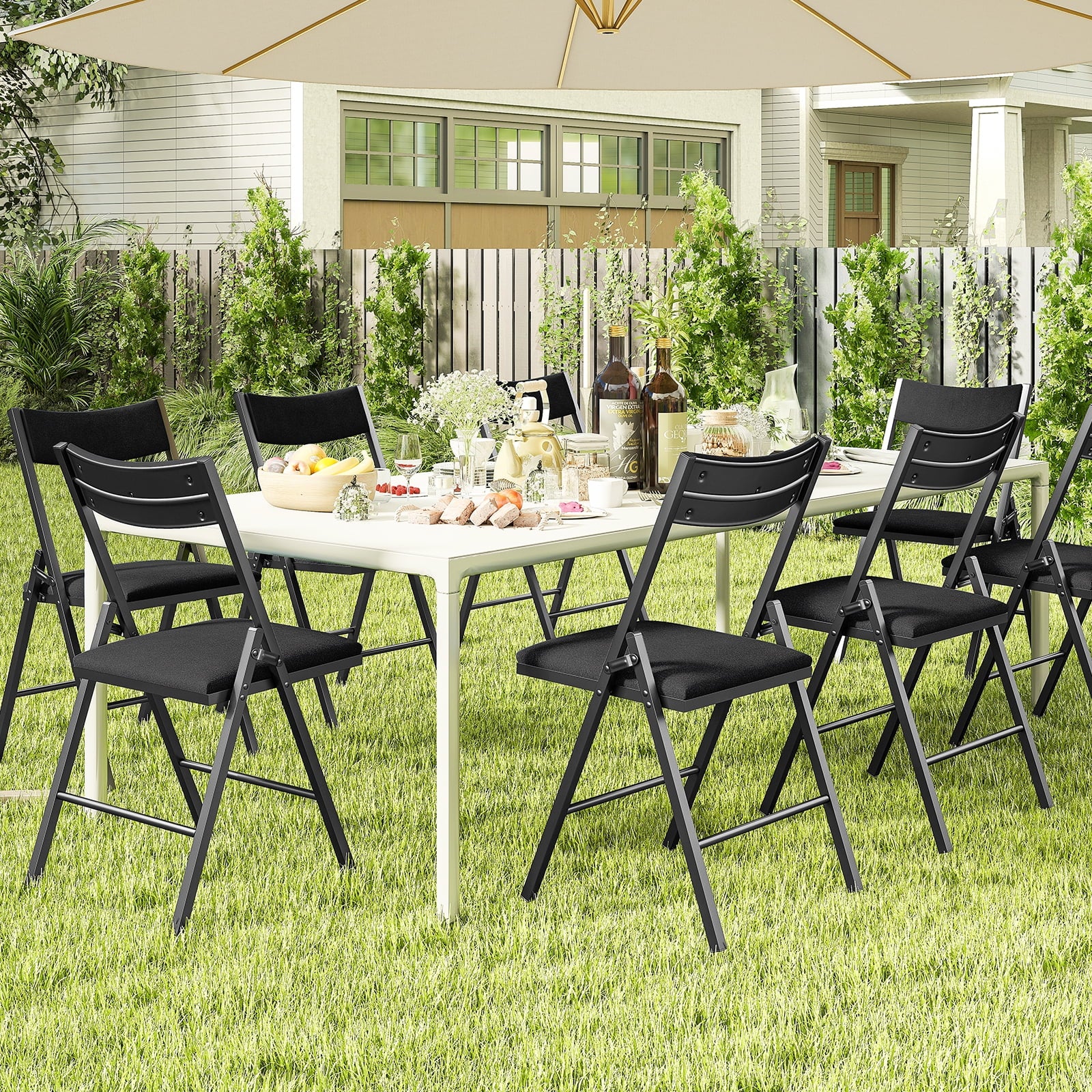 Fenbeli 6-Pack Black Padded Folding Chairs with Metal Frame