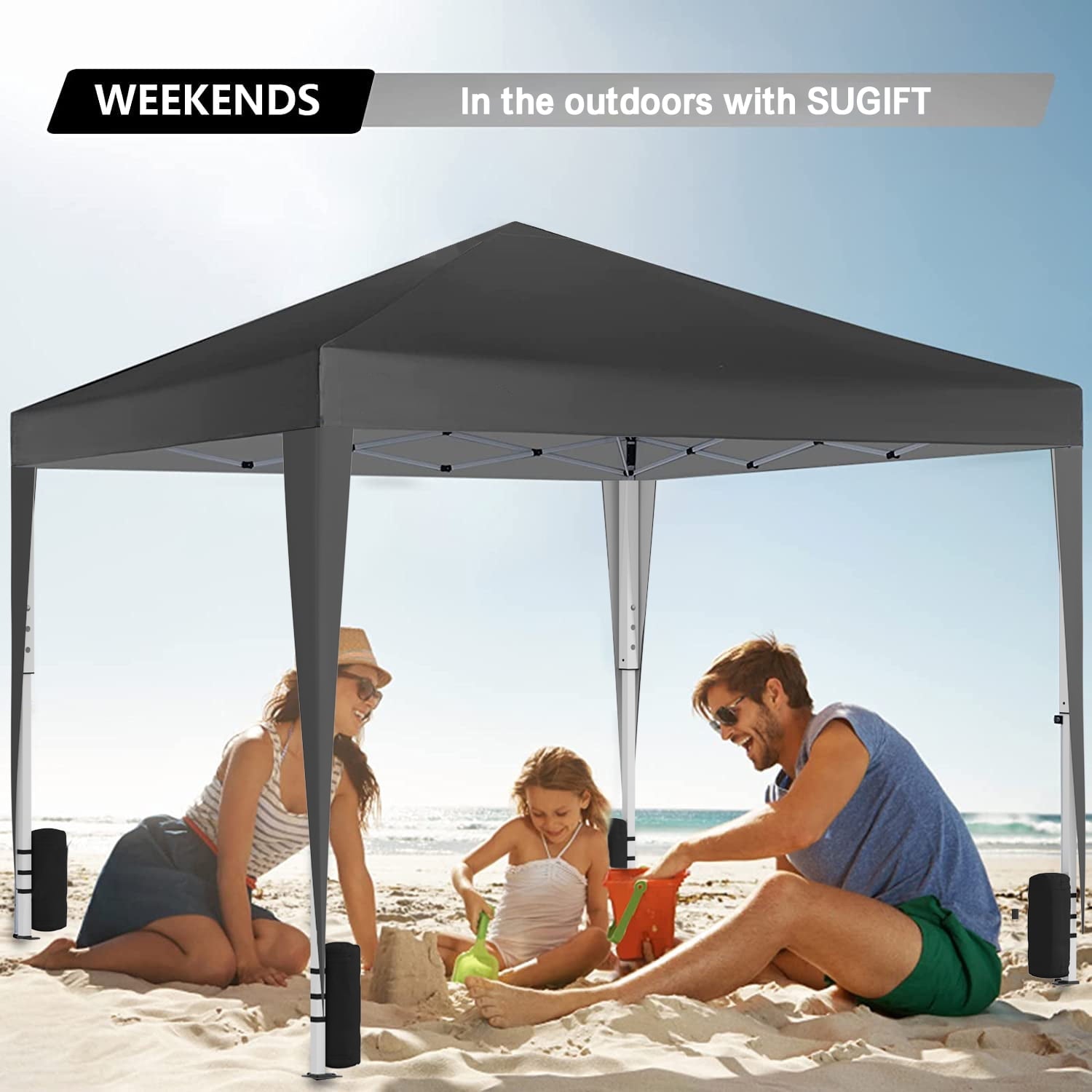 Fenbeli 10x10ft Pop Up Canopy Outdoor Durable Portable Folding Instant with 4 Sandbag & Carrying Bag/Adjustable Height Black