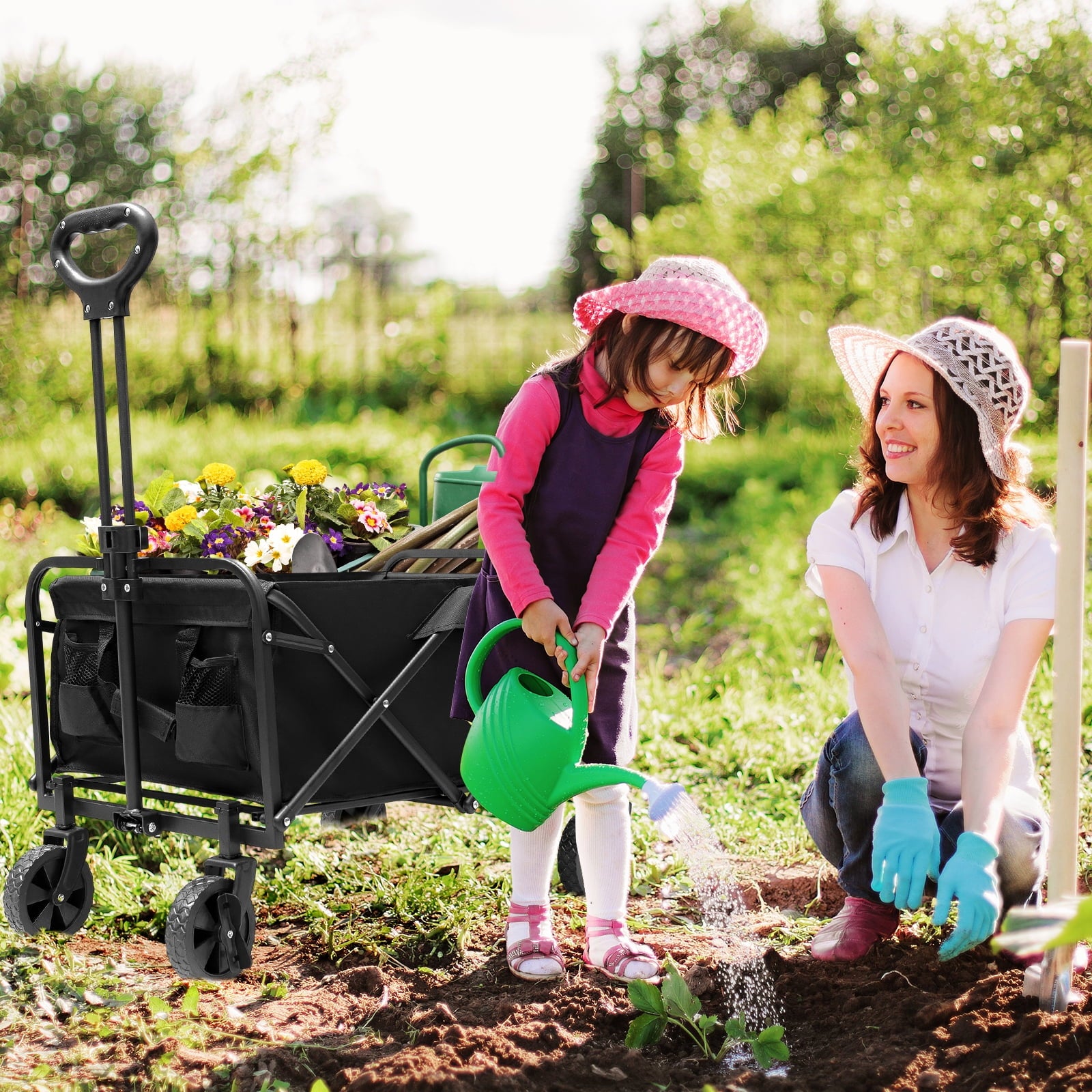 Multi-Purpose Big Bucket Cart, Black Wagon, 25 inches in Height