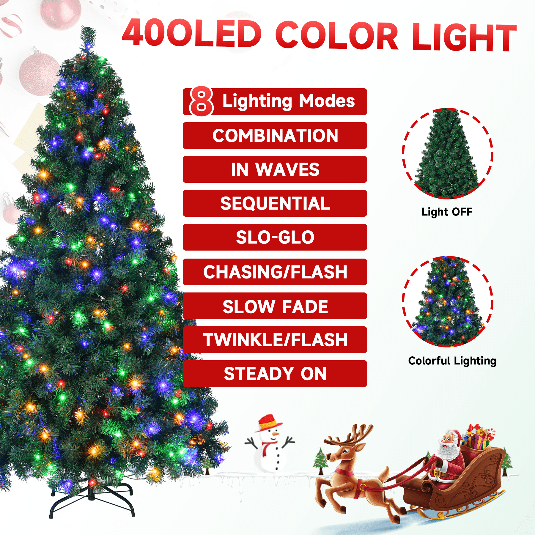 Fenbeli 7.5ft Prelit Christmas Tree with Lights Artificial Christmas Tree with 400 Colorful LED Lights for Indoor and Outdoor Use