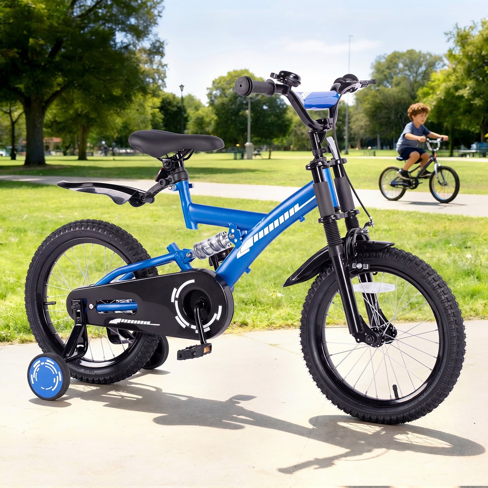 Fenbeli 18 Inch Kids Bike with Training Wheels for Boys Ages 6-9, Blue