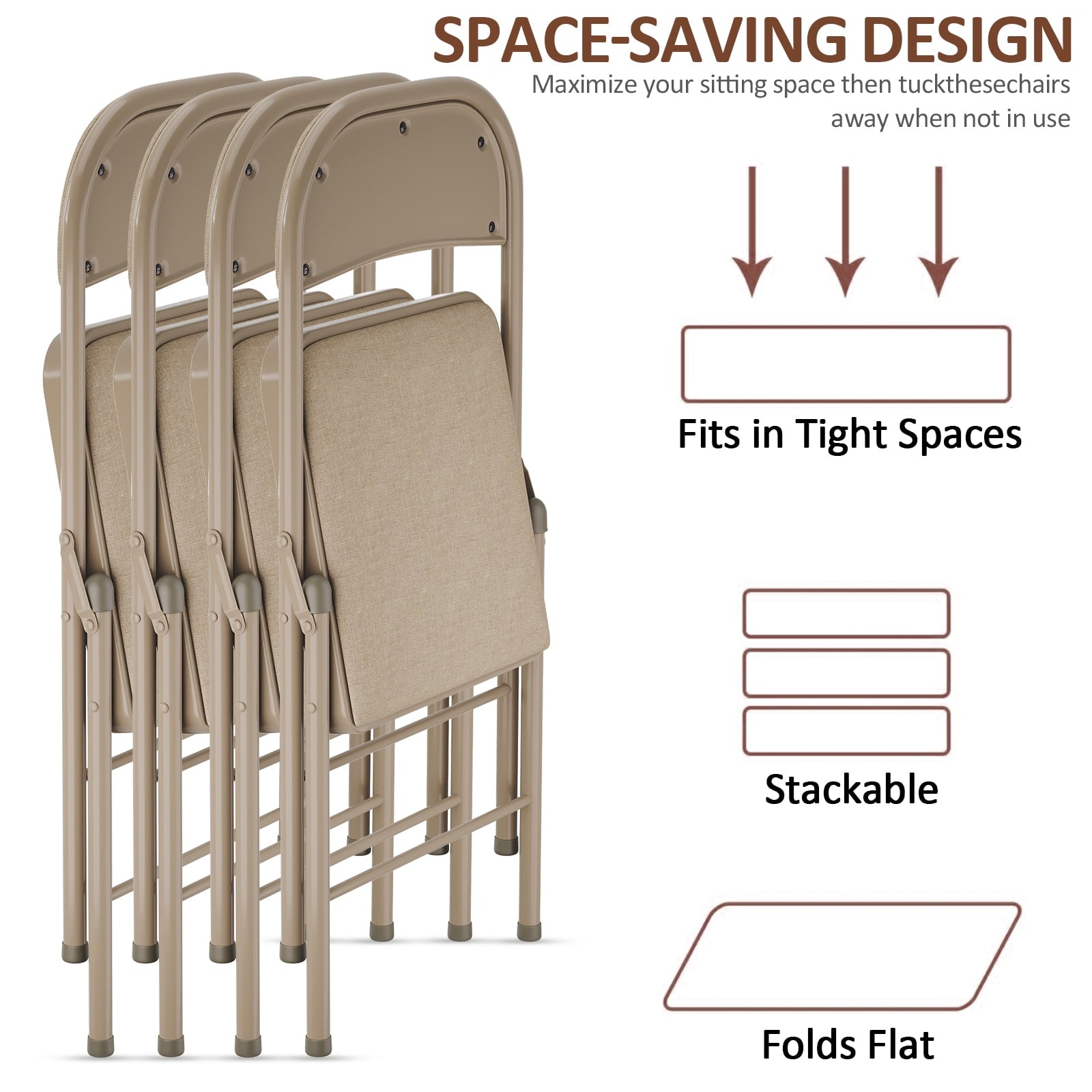Fenbeli 4 Pack Folding Chairs with Padded Seats, Brown