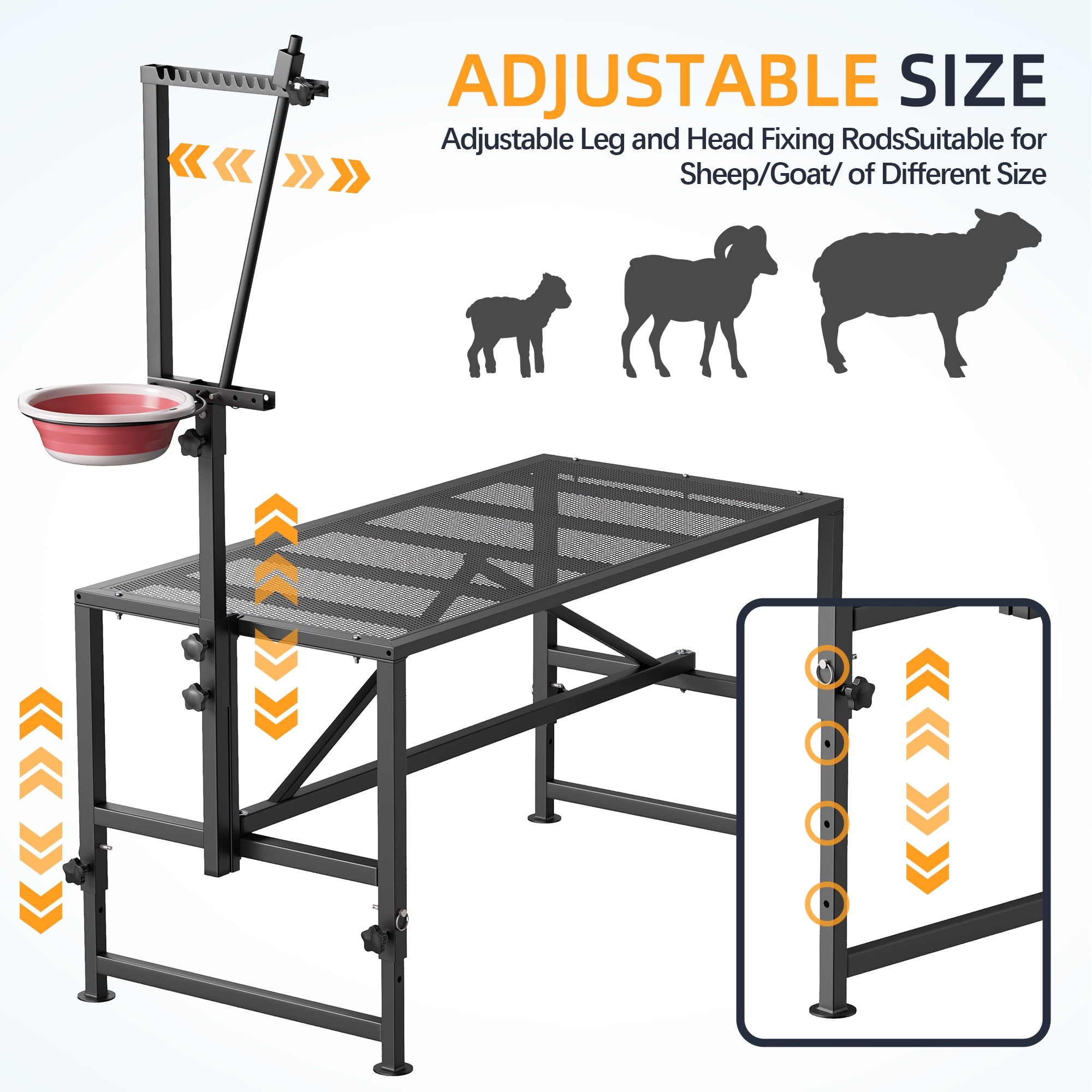Fenbeli Goat Trimming Stand with Feed Bin, 600 lbs Capacity Livestock Grooming & Milking Table for Goats & Sheep, Black
