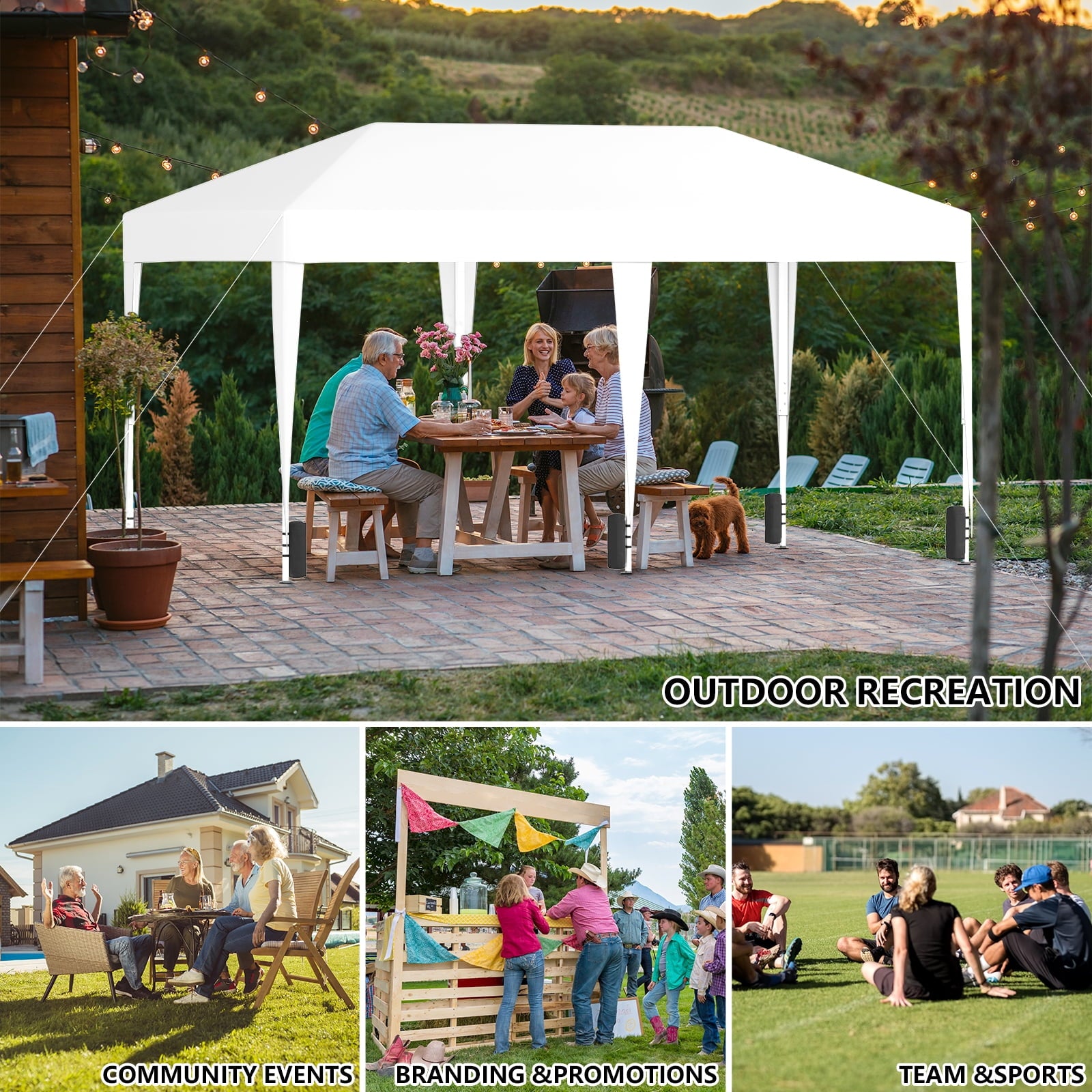 Instant Outdoor Canopy Tent 10x20 pop up Canopy Tent with Sand Weight Bag, White