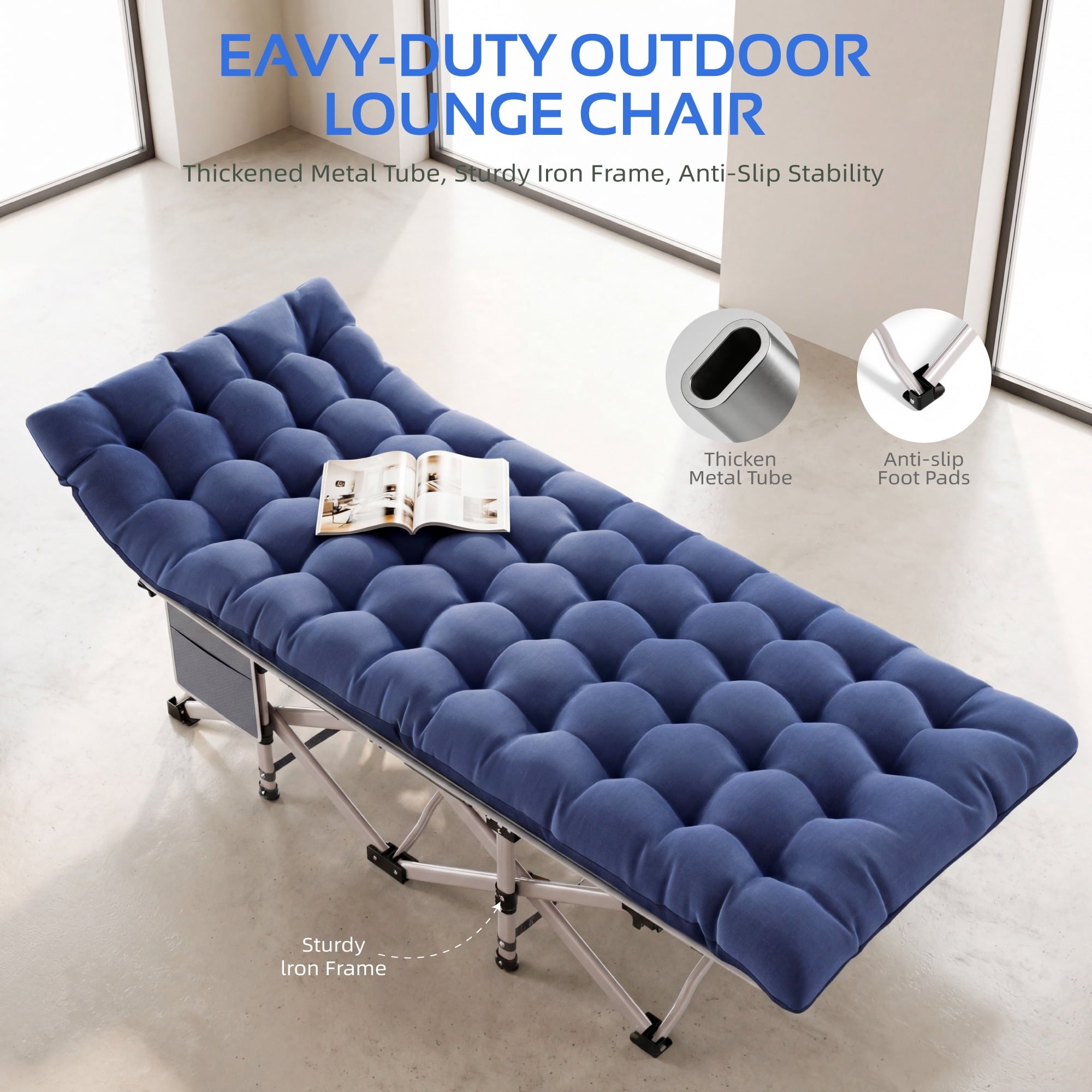Fenbeli Camping Cot with Mattress, Heavy Duty Folding Cot Bed for Adults, Portable Sleeping Cot for Camping Travel Outdoor Tent and Home Guest, Blue