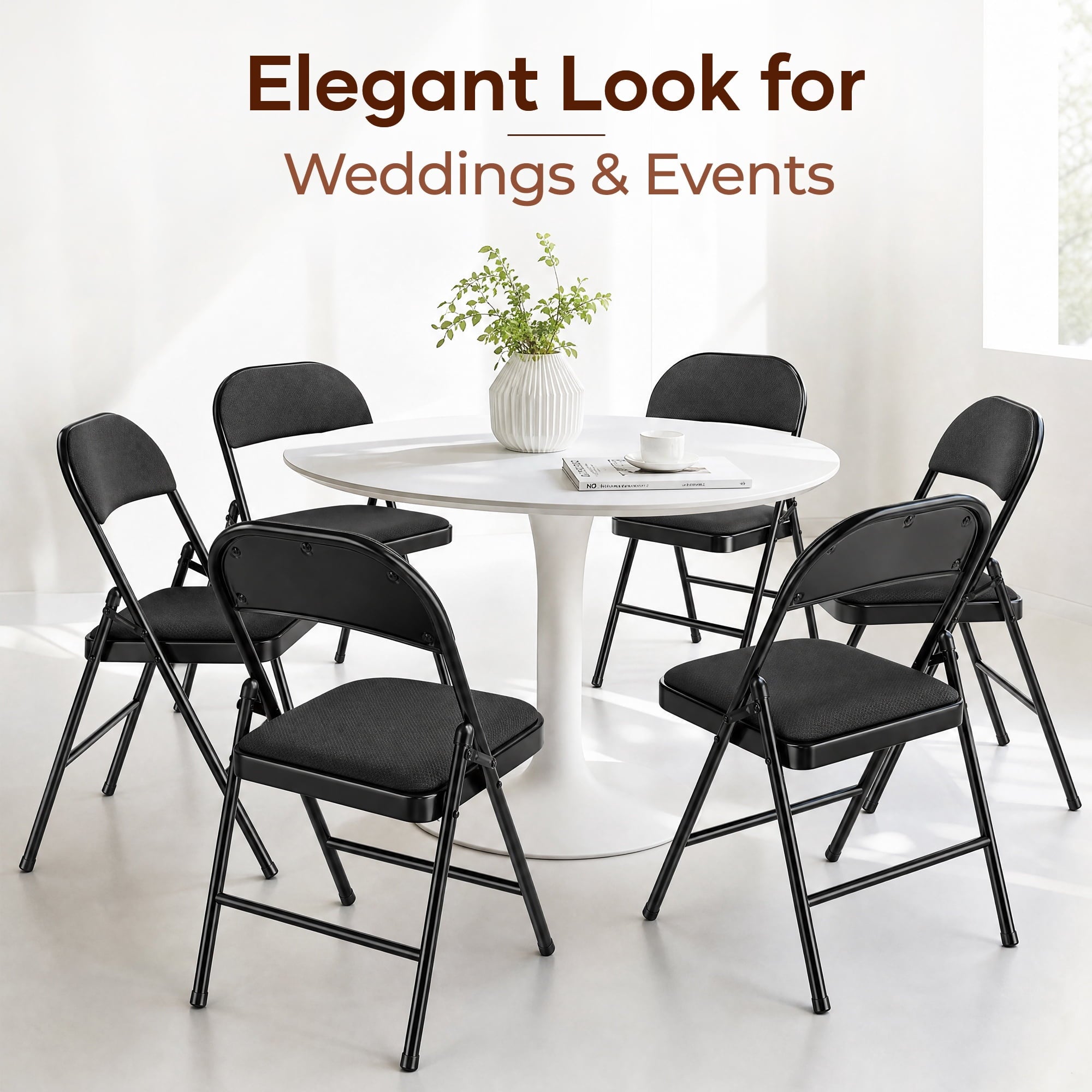 Fenbeli 10 Pack Folding Chairs Comfortable Folding Chair Set for Events, Meetings, and Everyday Use, Black