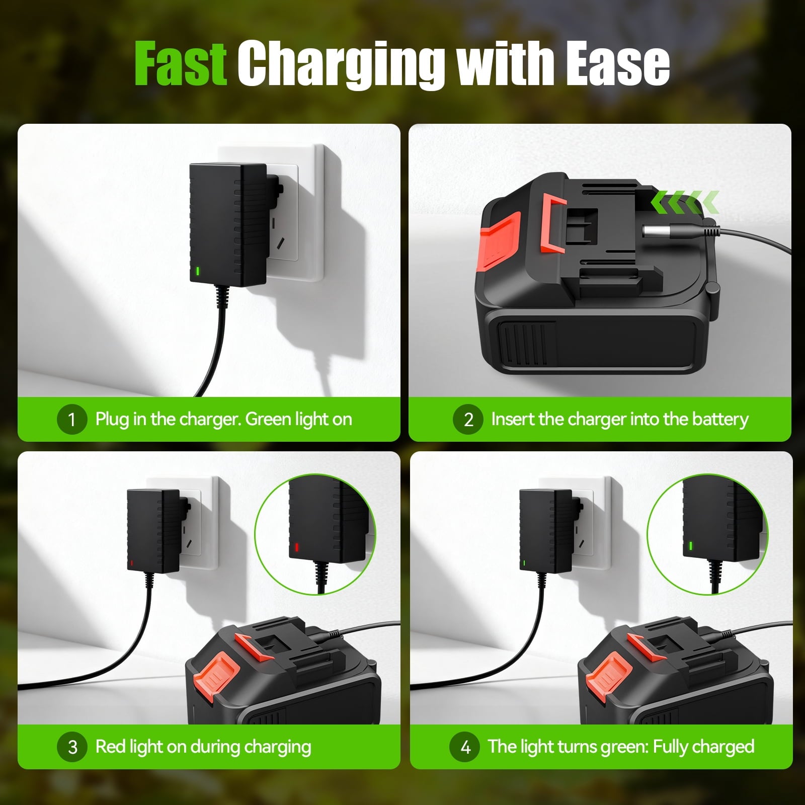 Fenbeli 21V Handheld Leaf Blower Cordless with 2x4.0Ah Battery 450CFM/150MPH Electric Leaf Blower for Lawn Care Green