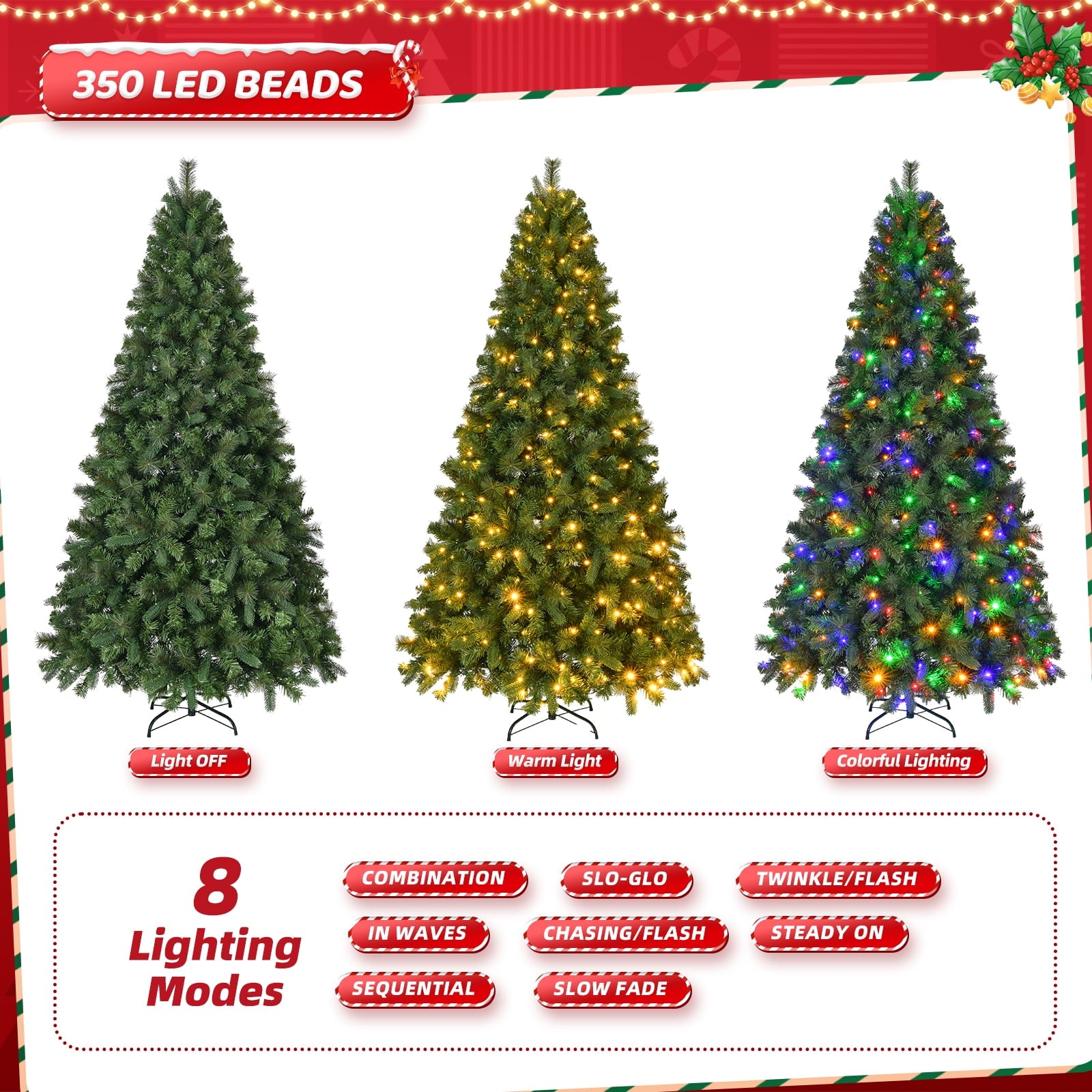 Fenbeli 7.5ft Pre-Lit Artificial Christmas Tree with 400 Multicolored LED Lights, Indoor Outdoor