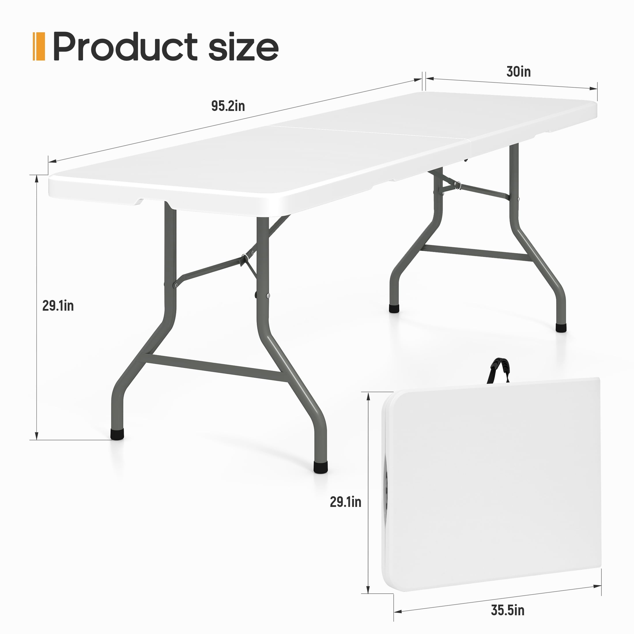 Furnibear 8 Foot Folding Table for Indoor and Outdoor Events, Portable Foldable Table with Sturdy Steel Legs, White