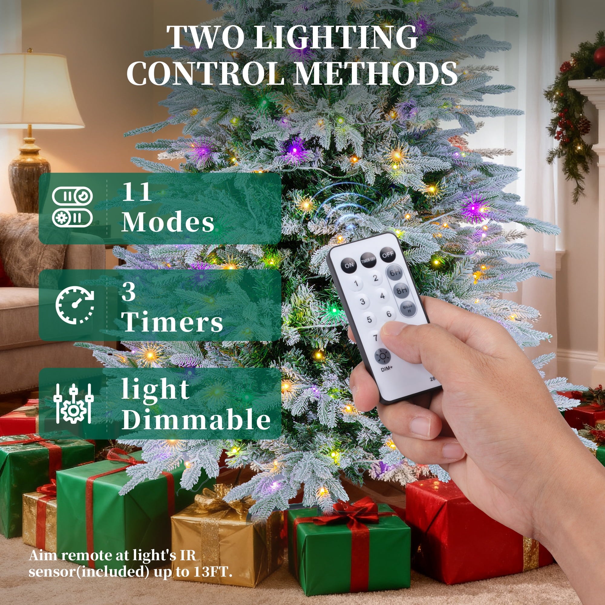 Fenbeli 6ft Prelit Christmas Tree with Lights Artificial Christmas Tree with Colorful LED Lights Hinged Branches Metal Stand