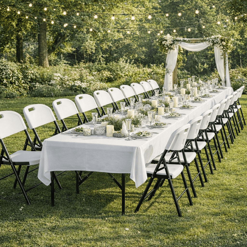 Fenbeli 5 Piece Folding Table and Chairs, Portable Event Card Table with Chairs Set of 4 for Indoor/Outdoor, Picnic, Game Room White