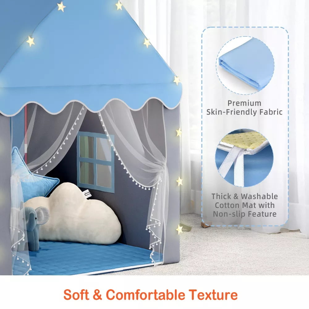 Fenbeli 2 in 1 Kids Play Tent with Padded Mat and Lights Tent for Kids Indoor  Outdoor with Windows Blue