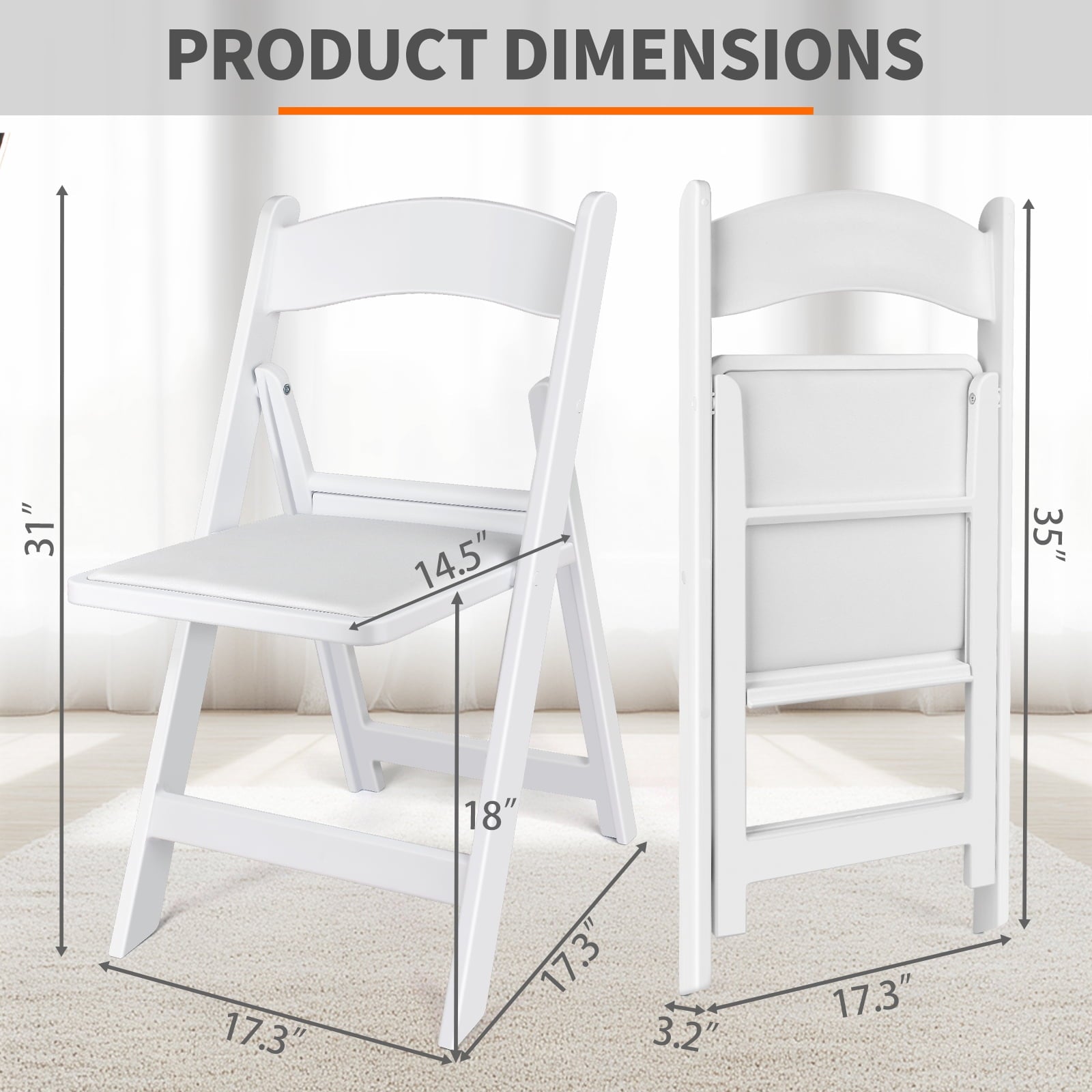 Fenbeli 4 Pack White Resin Folding Chairs with Padded Seats - Indoor/Outdoor Folding Chairs for Events Lightweight Foldable Chairs