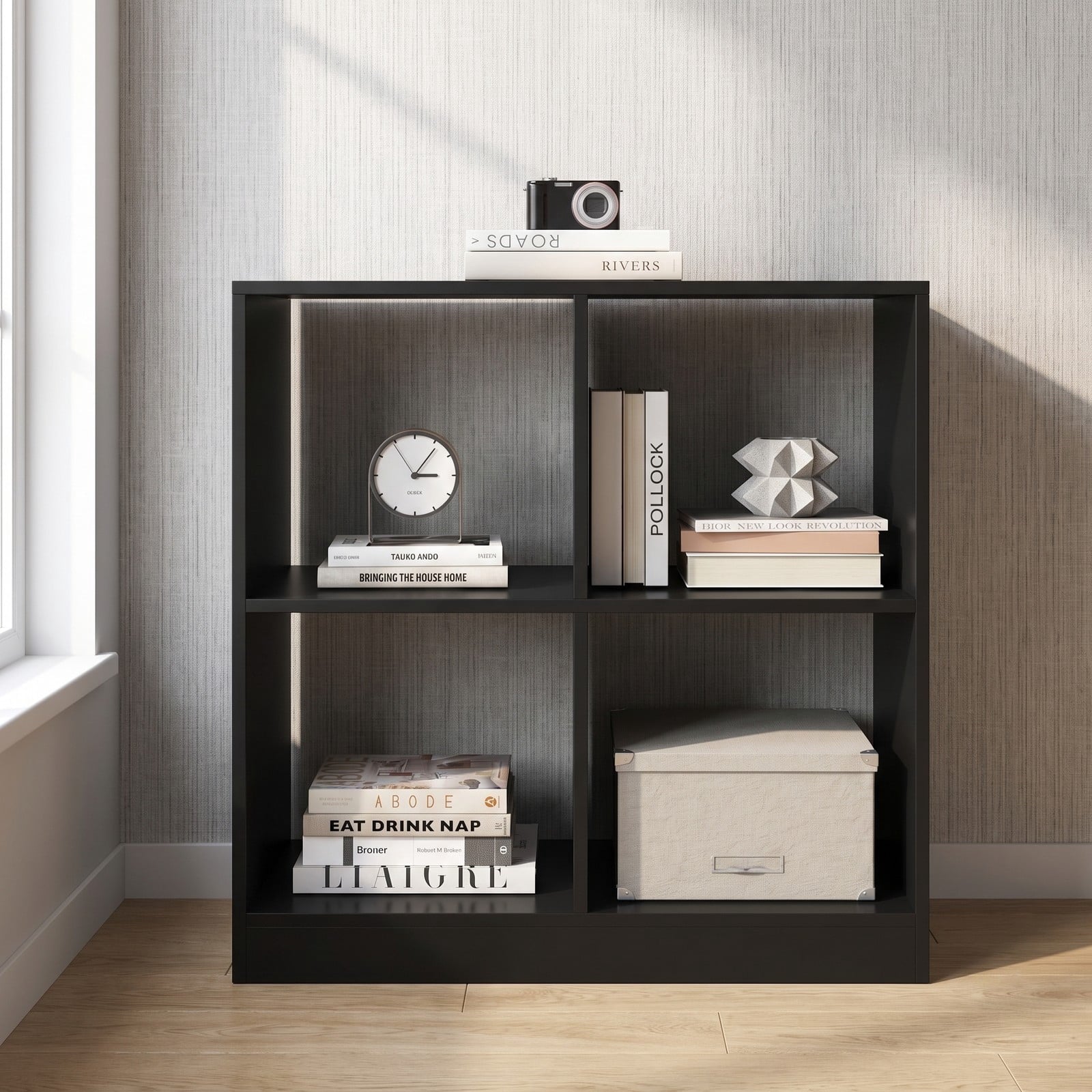 Fenbeli 4-Cube Kids Bookcase with Open Shelves, layer 60 lbs Capacity, Engineered wood Frame, 29 x 13 x 29 Footprint, Black