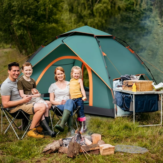 Fenbeli 4 Person 2-in-1 Instant Pop-Up Camping Tent with Detachable Rainfly, Waterproof Instant Setup Family Tent with Dual Mesh Doors, Green