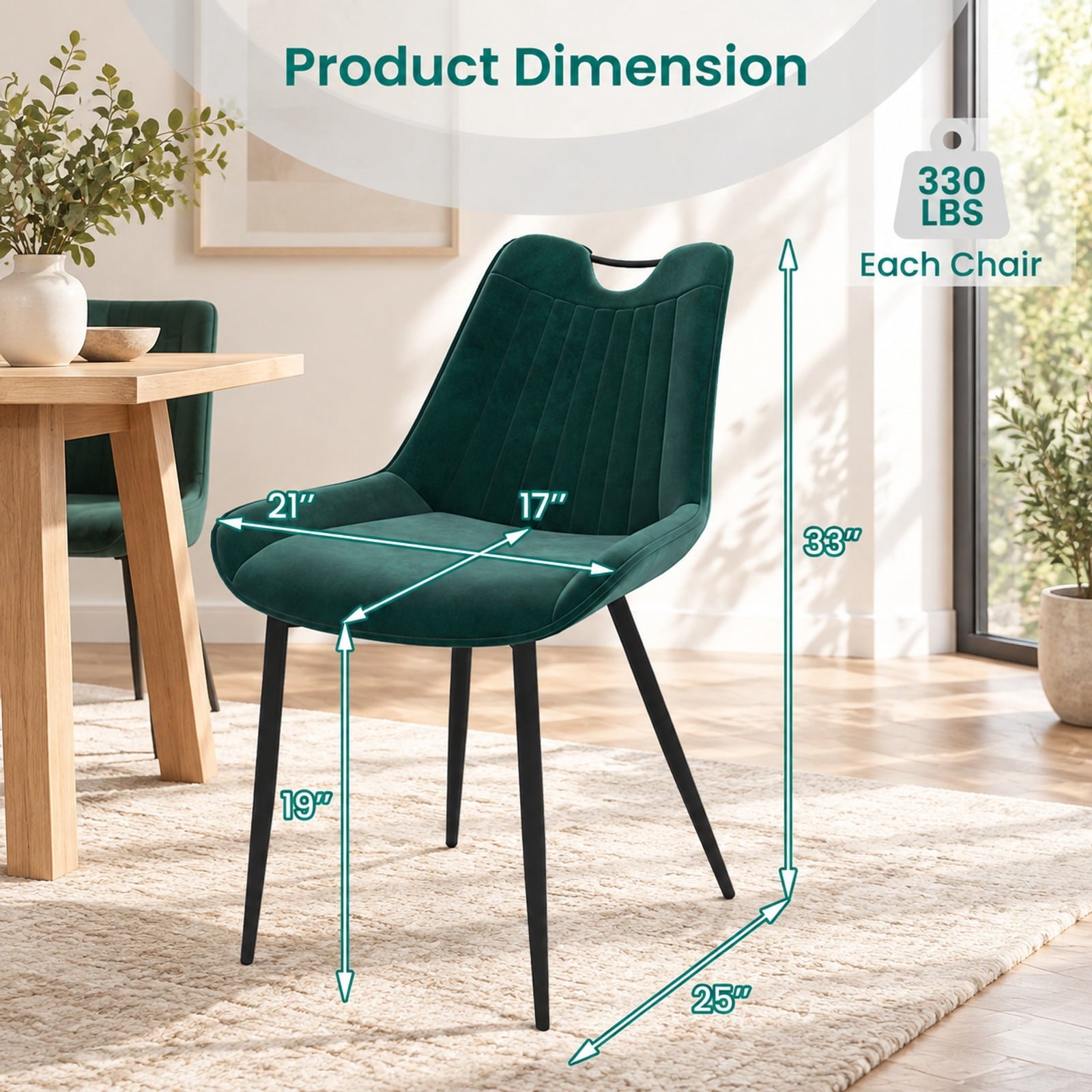 Fenbeli Dining Chair Set of 4 Faux Leather Upholstered Kitchen Chairs with Metal Legs, Chair 330 lbs Capacity, PU Leather Sponge Metal GR/TU Frame