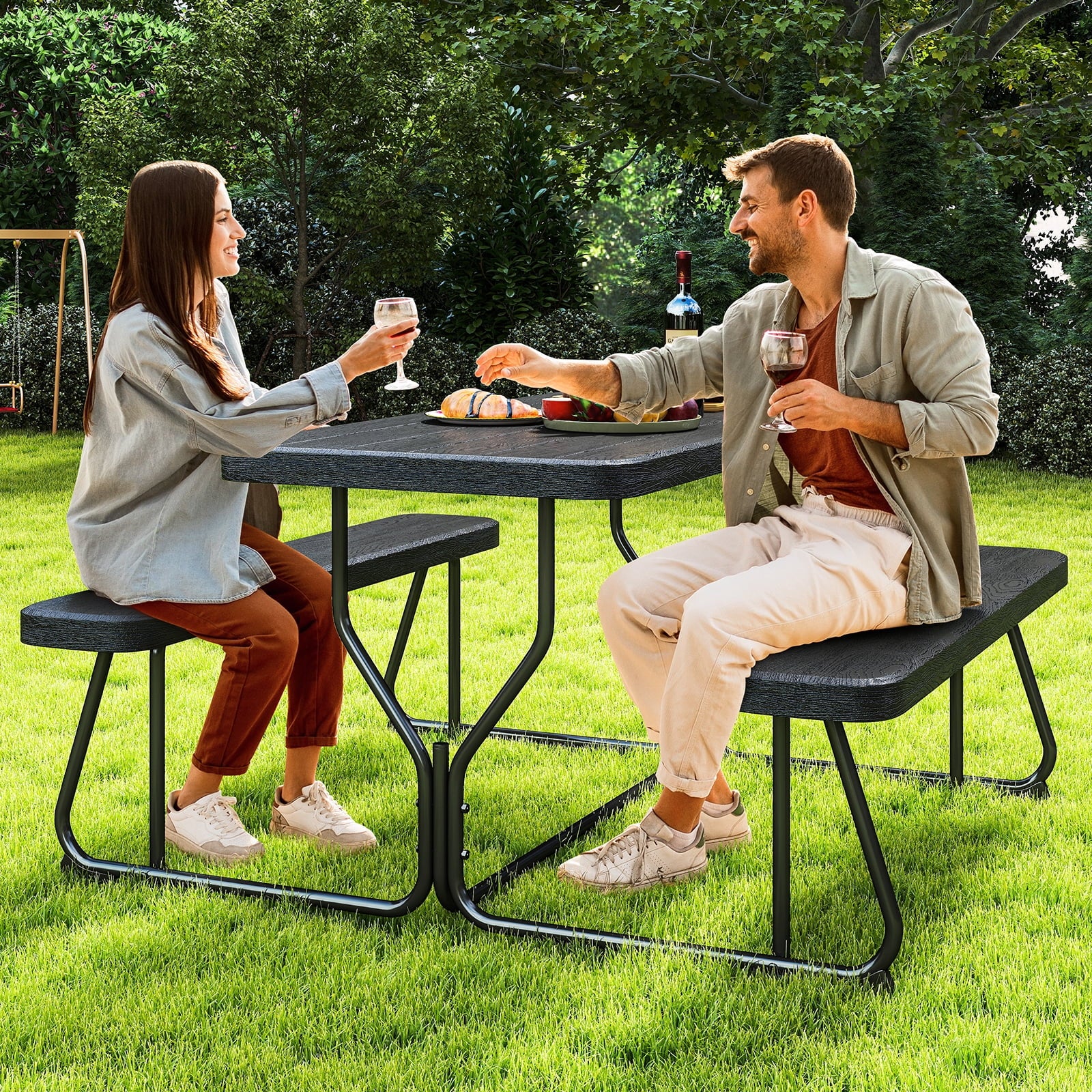 Fenbeli Outdoor Picnic Table Set Easy Assembly, 4 Adults Seating for BBQs, Camping, Patio, and More, Black