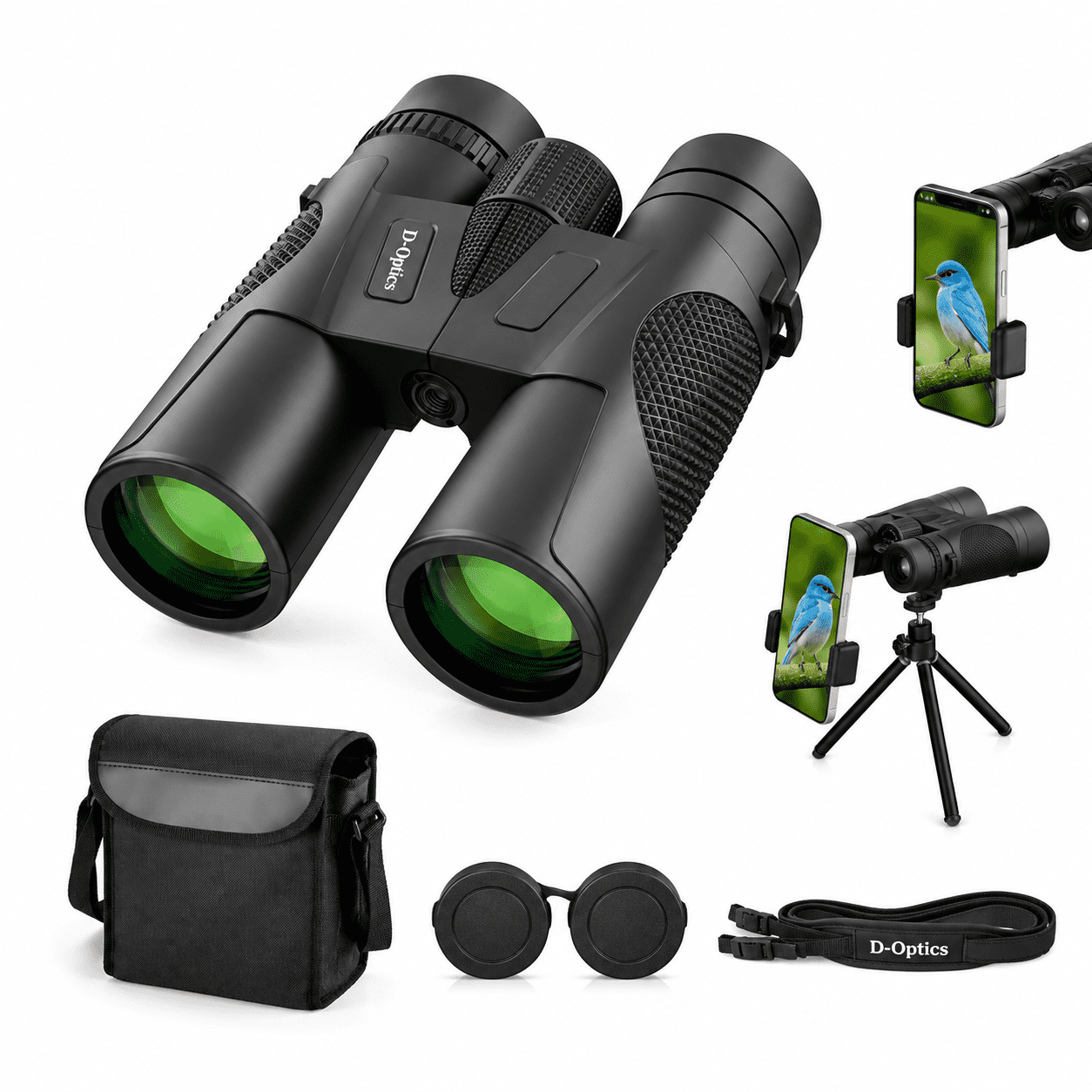 Fenbeli 12¡Á42 HD Roof Prism Binoculars with Phone Adapter and Tripod for Bird Watching and Hiking, Black