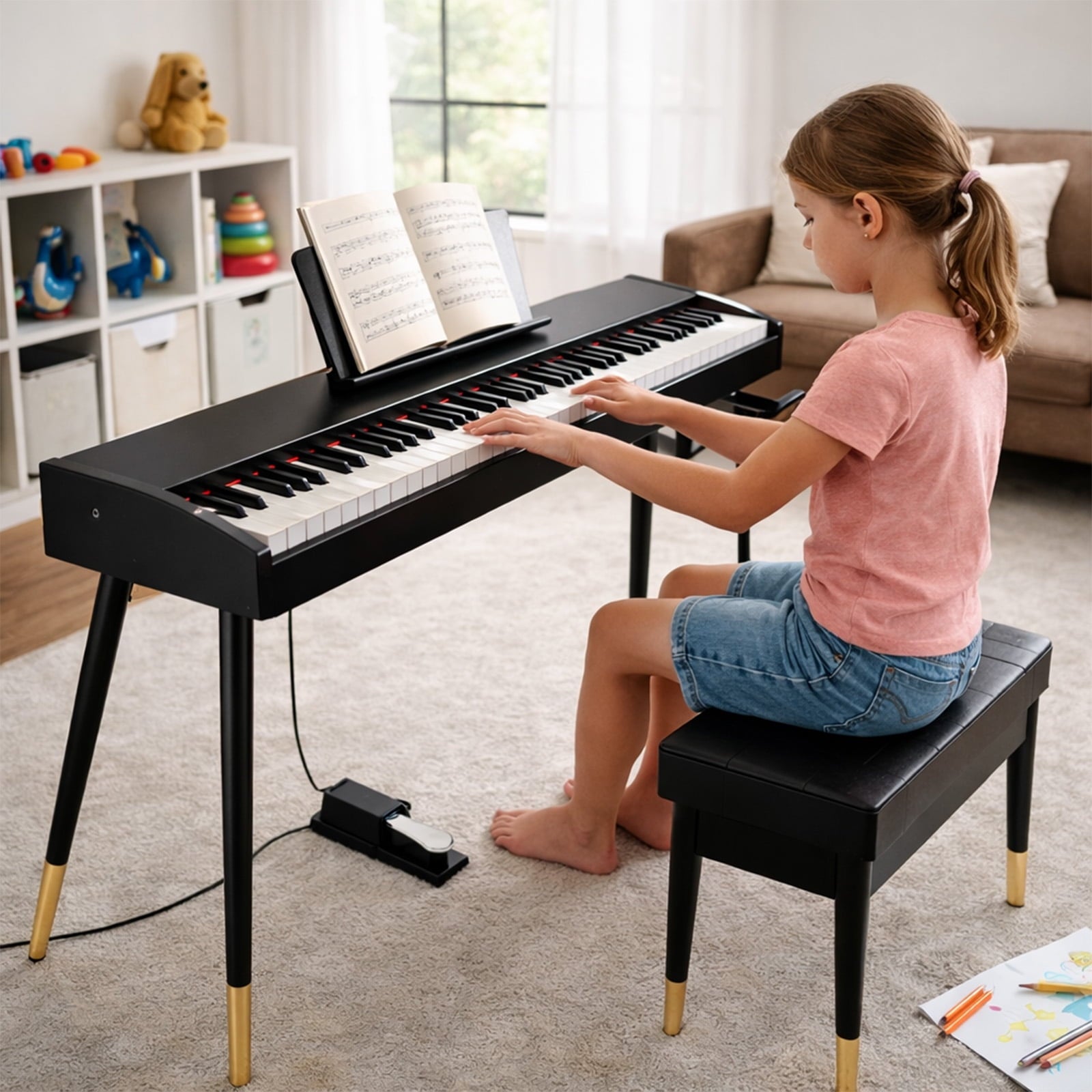 Fenbeli 88 Key Digital Piano Keyboard Full-Size Semi-Weighted Electric Piano with Sustain Pedal, Music Rest, Black