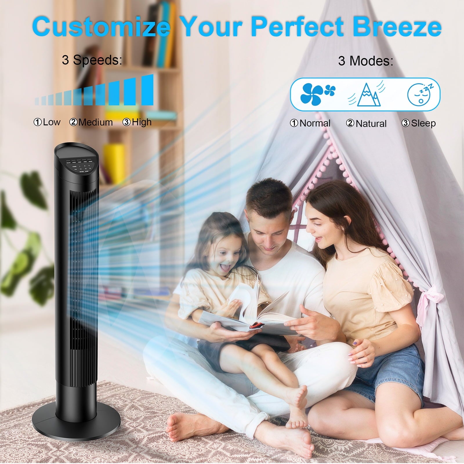 Tower Fan for bedroom, 60¡ã Oscillating Standing Fan with Remote