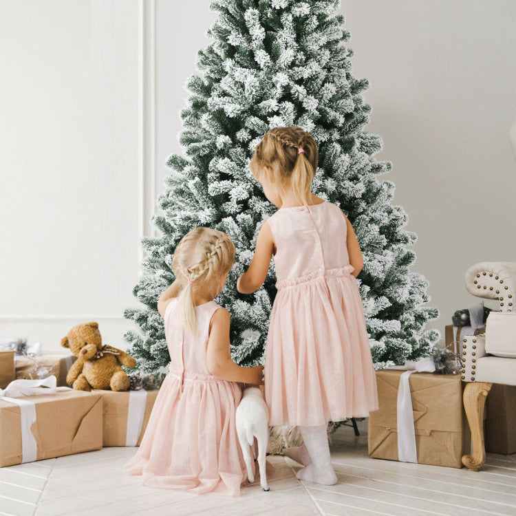 7 Feet Pre lit Snow Flocked Christmas Tree with Metal Stand
