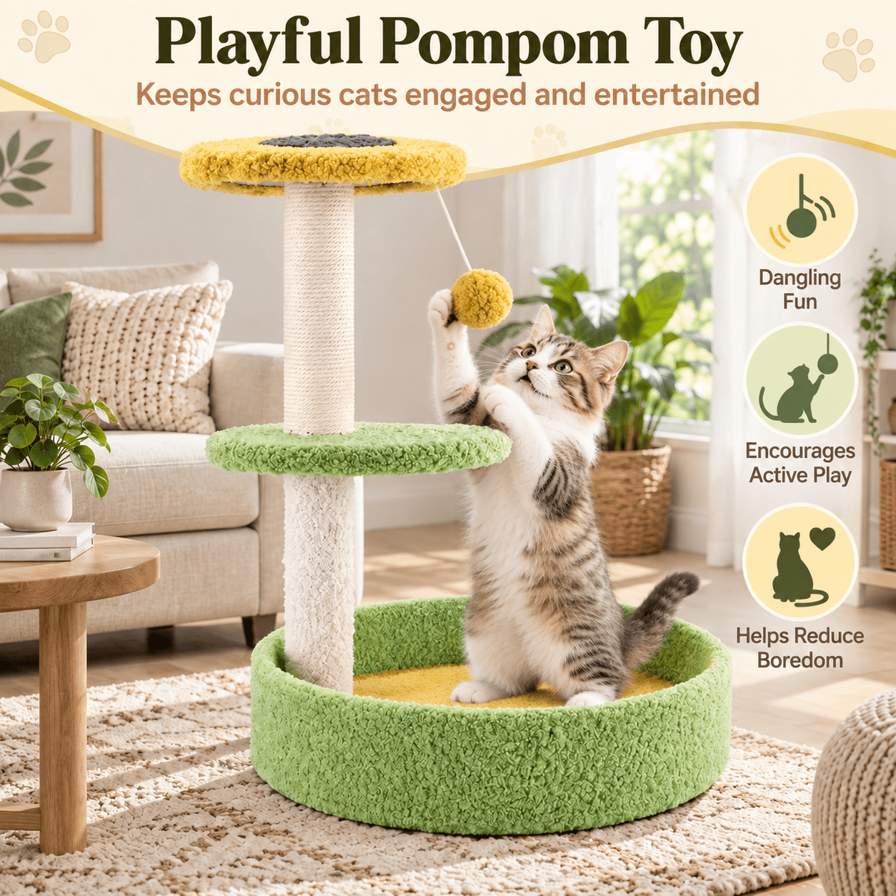 Fenbeli 17 Cat Tree Tower Cat Condo with Sisal Scratching Posts Multi-Level Cat Tower for Indoor Medium Cats, Green