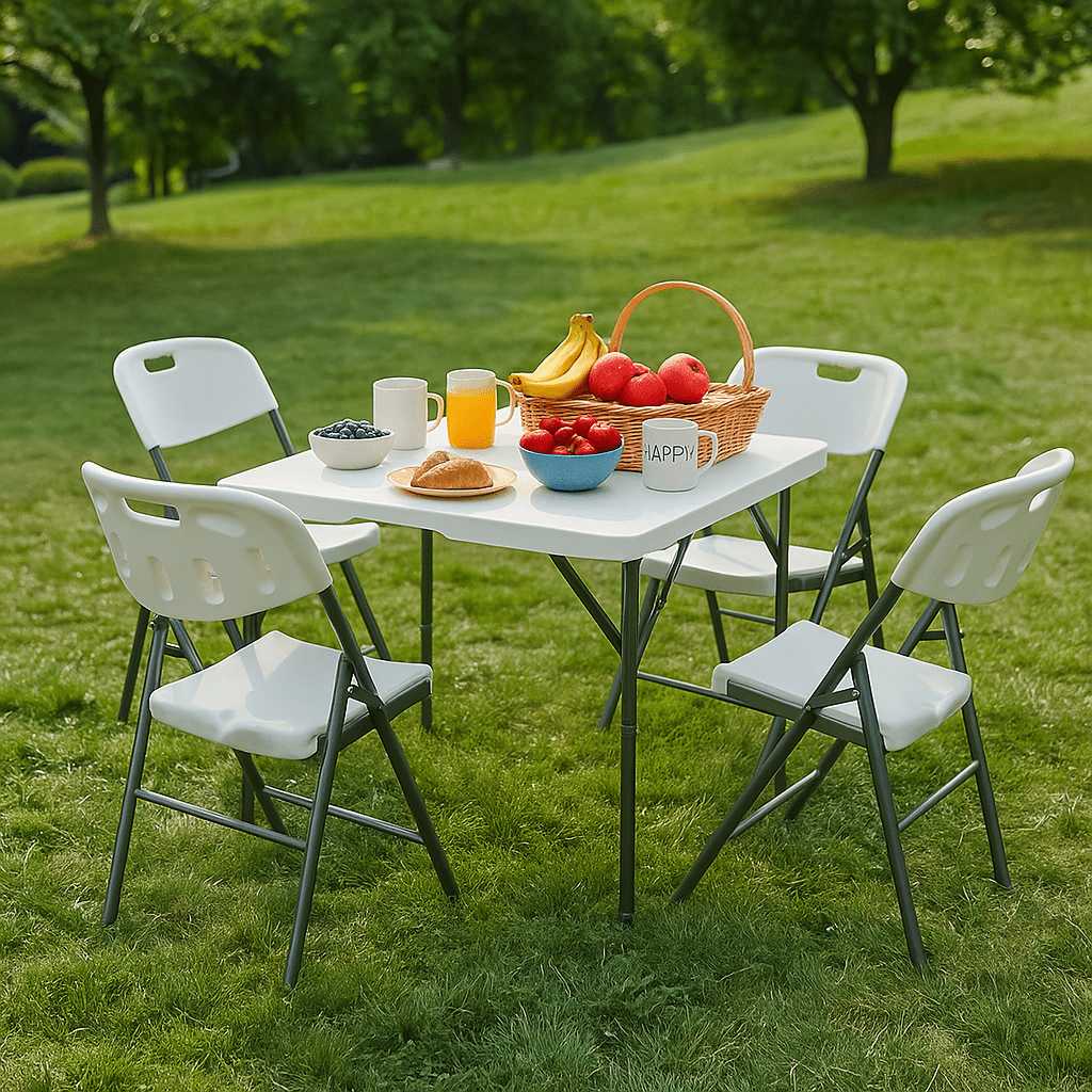 Fenbeli 5 Piece Folding Table and Chairs, Portable Event Card Table with Chairs Set of 4 for Indoor/Outdoor, Picnic, Game Room White