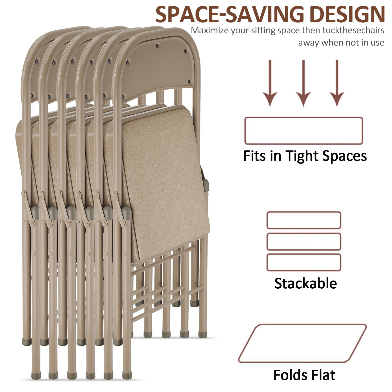 Fenbeli 6 Pack Folding Chairs with Padded Seats, Brown