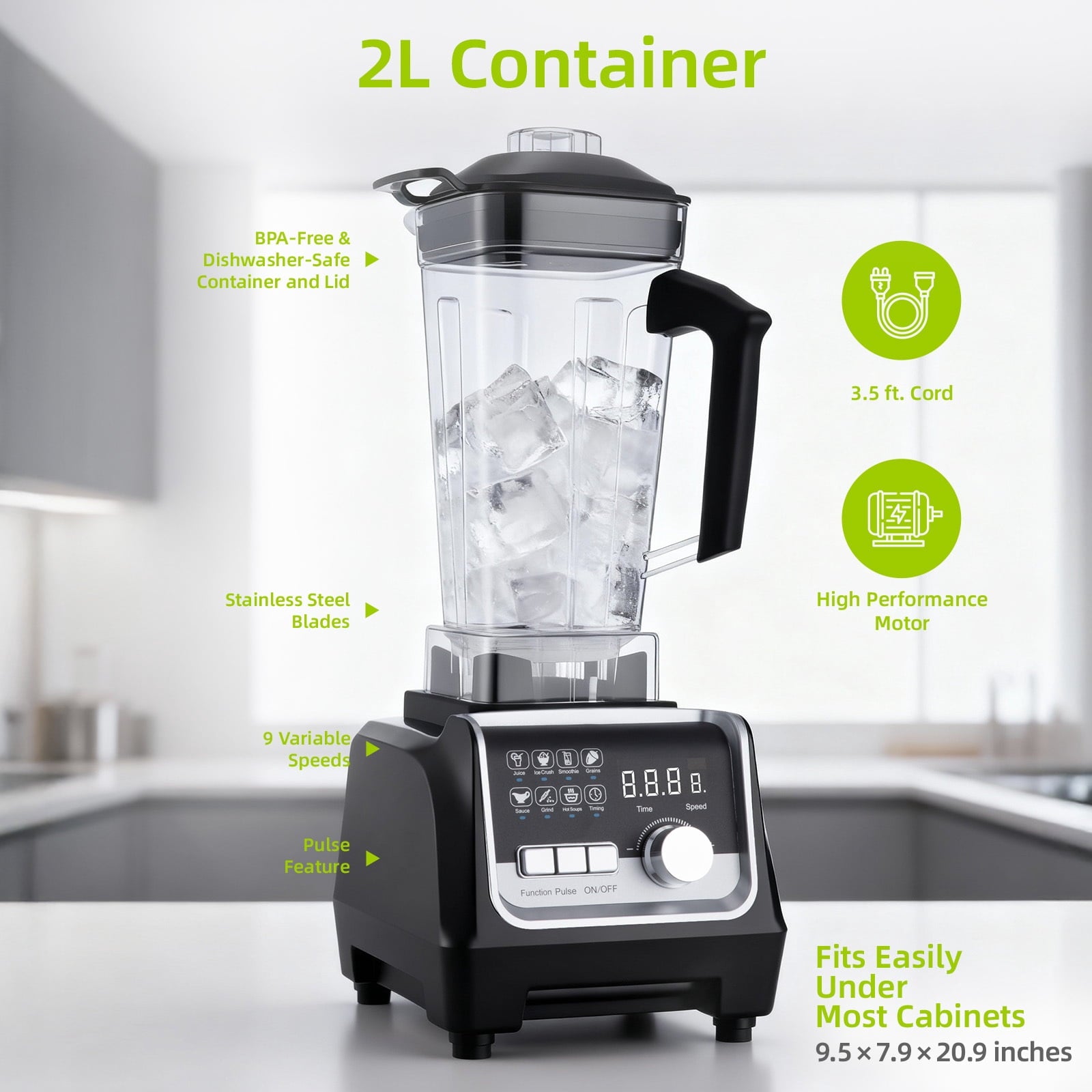 Fenbeli Blender for Kitchen,70oz 1400W Professional Blender,9-Speed Control, 8 Preset Programs for Smoothies,Make Soups, Jams, Frozen Fruit