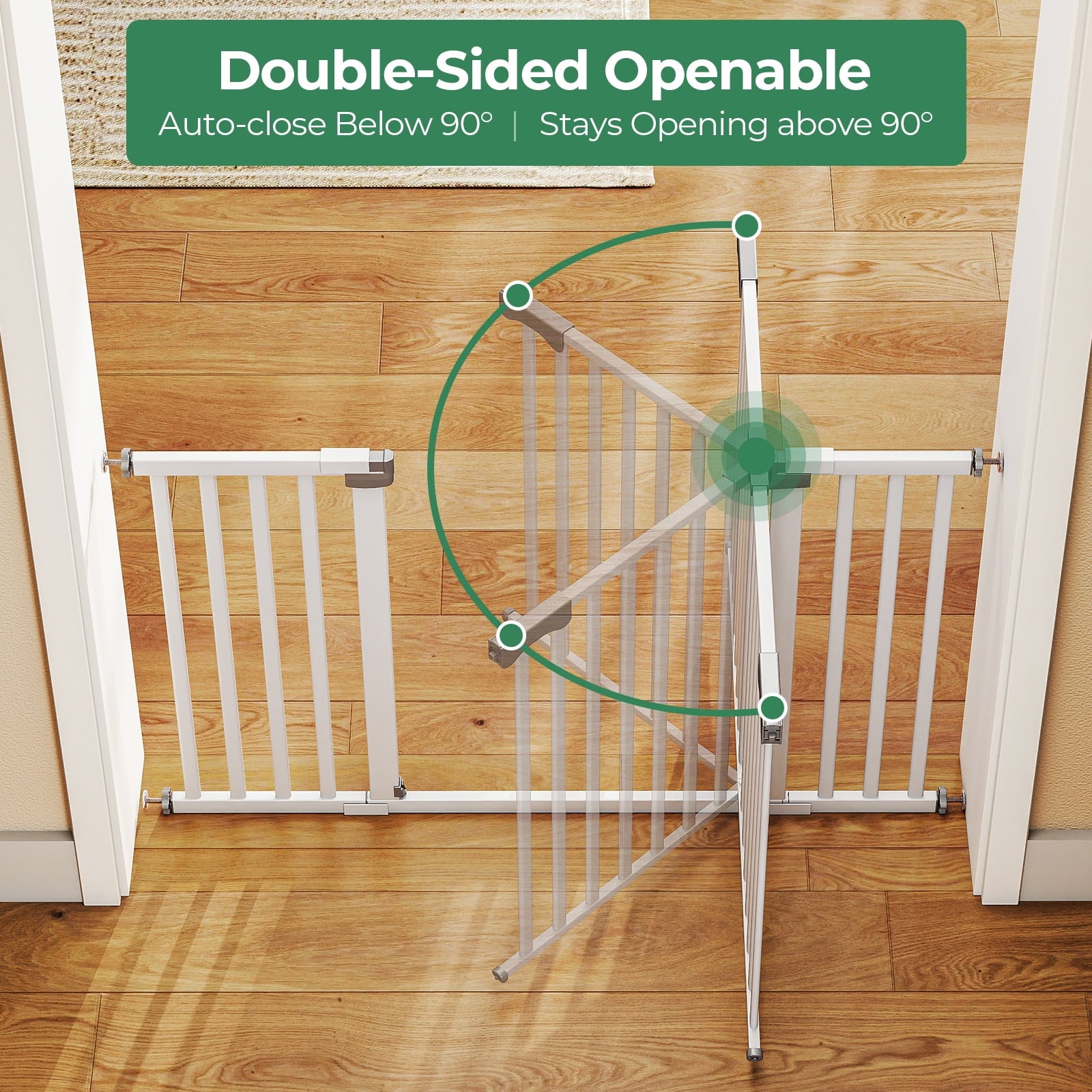 Fenbeli 30-50 Baby Gates for Doorway Auto Close Pet Gate Gifts for Mom Easy Install Pressure Mounted Dog Door White