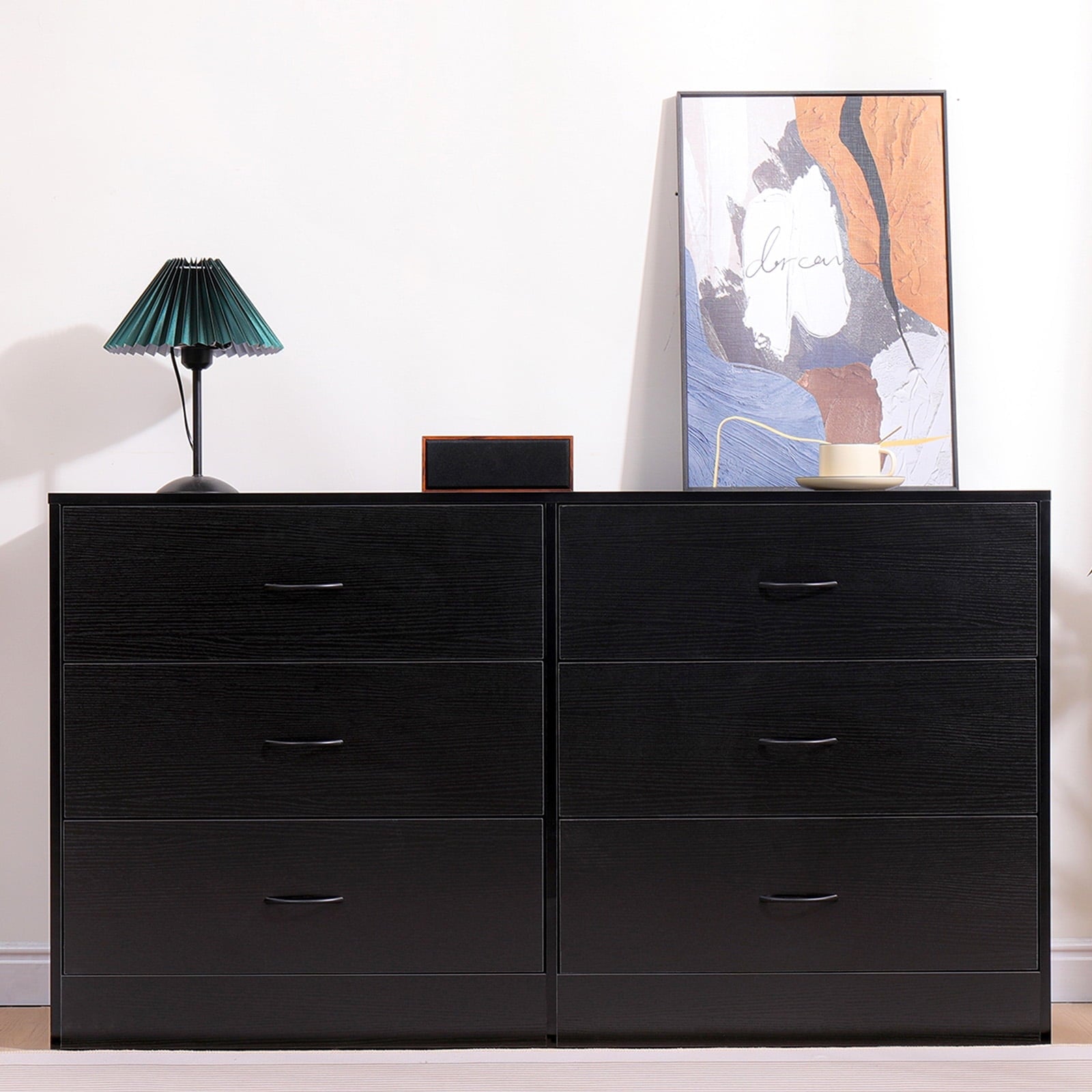 Fenbeli Modern 6 Drawer Dresser for Bedroom, Black Drawer Dresser with Metal Handles, Storage Chest for Bedroom, Living Room, Office