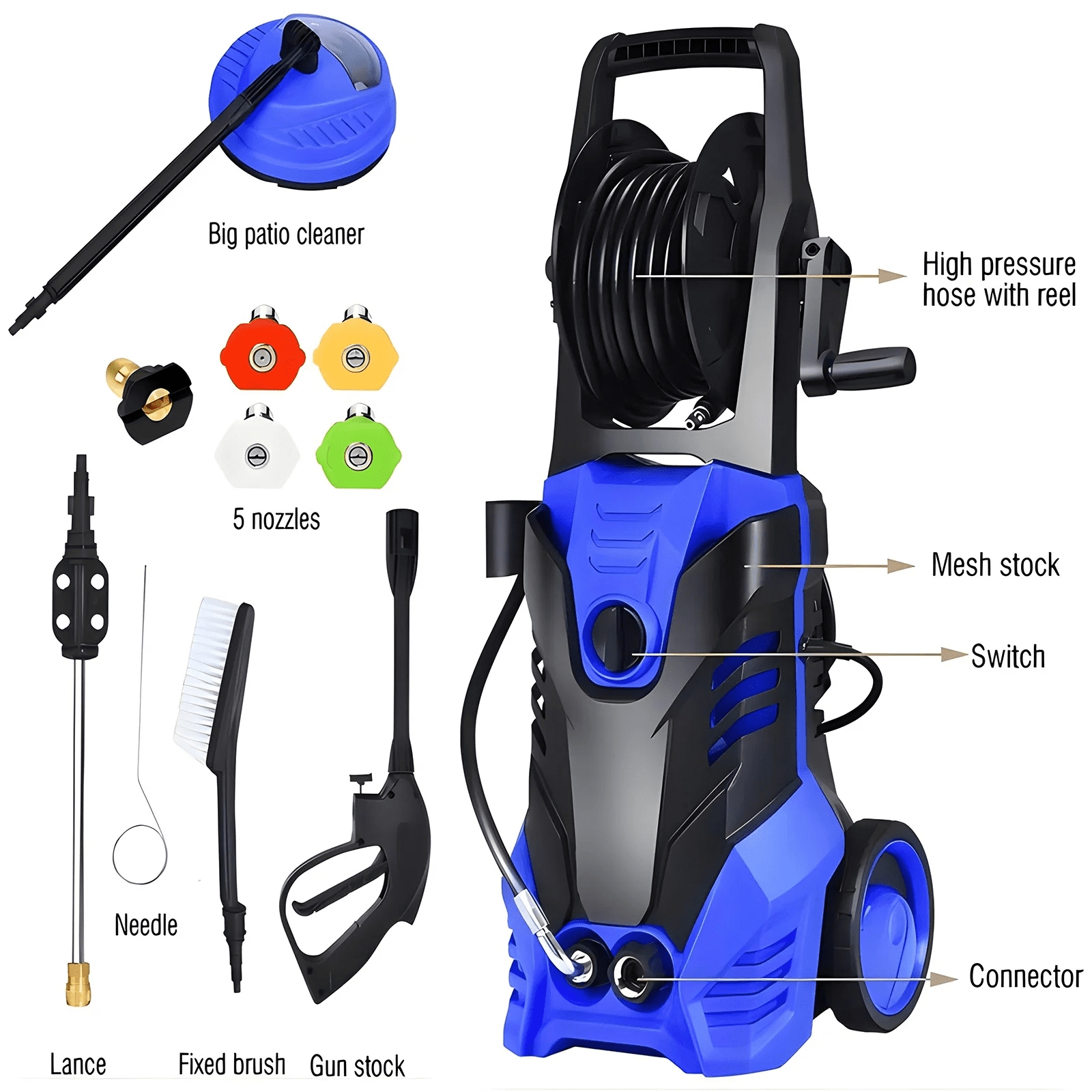 Vebreda 3800 PSI Electric Pressure Washer Lightweight Power Pressure Washer, Great for Cars Washing Fences Patios Driveways
