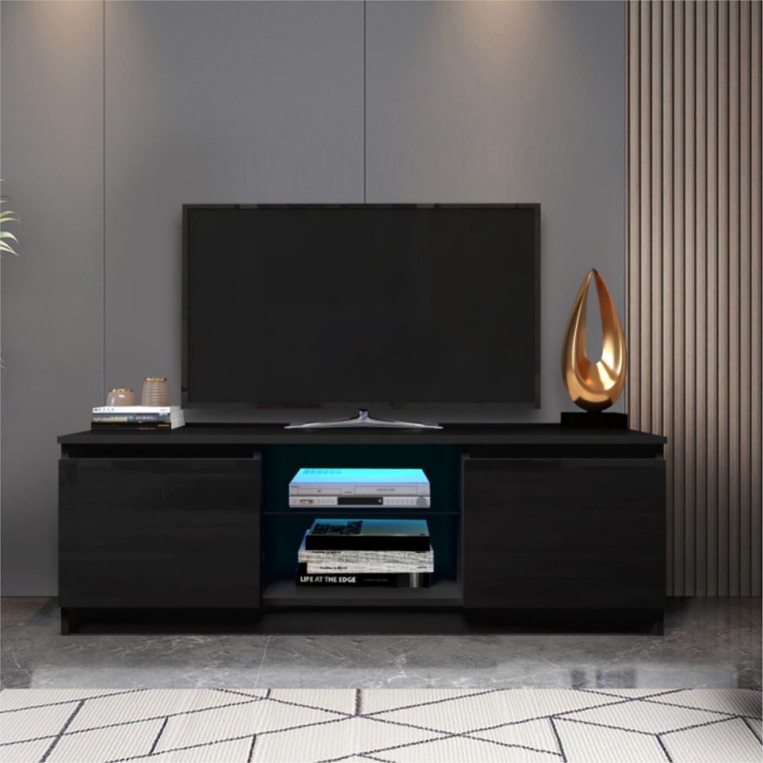 Furnibear LED TV Stand for TVs up to 55 inch,Black