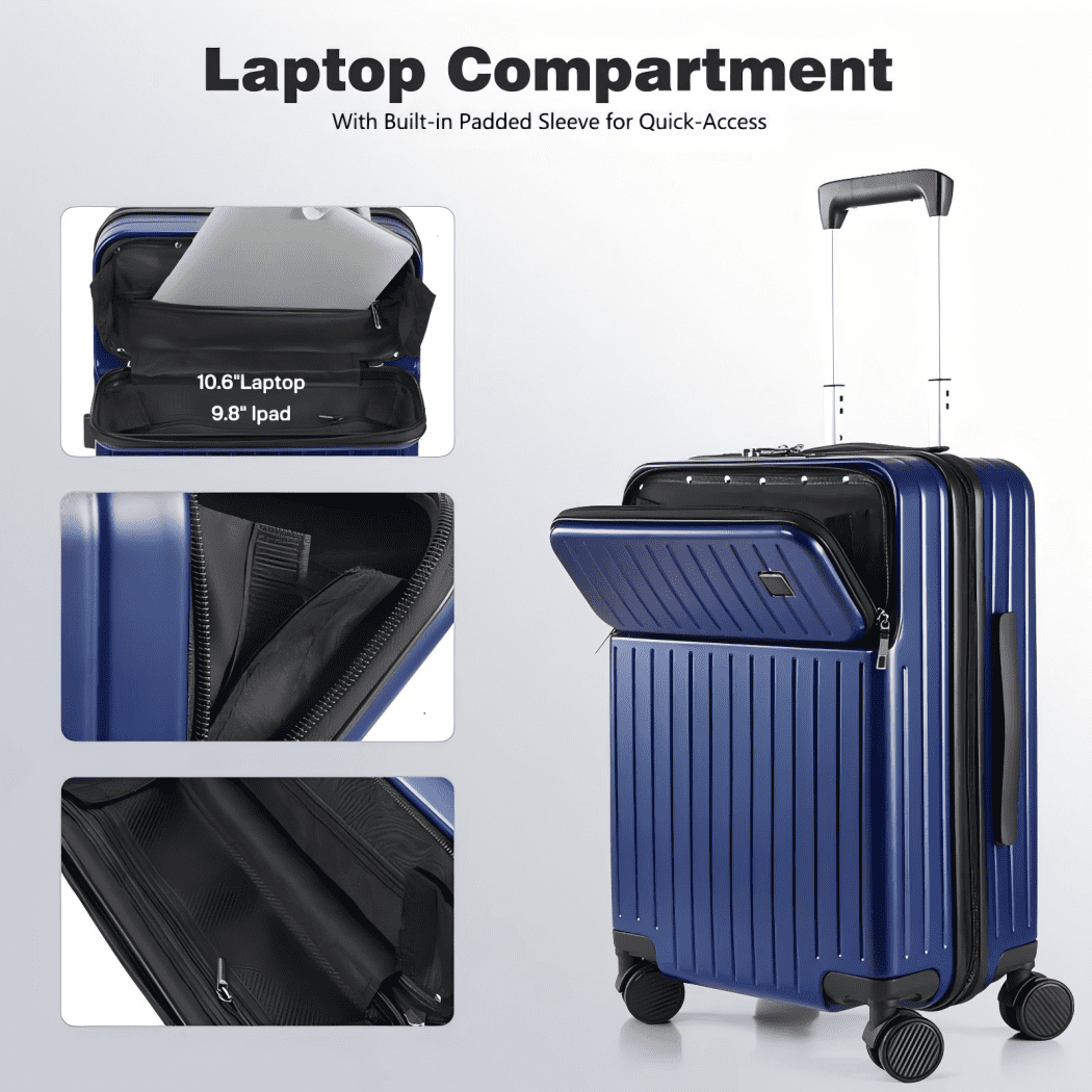 Fenbeli 20 Hardshell Luggage with Front Pocket TSA Locks ABS+PC Suitcases with Spinner Wheels for Travel Blue