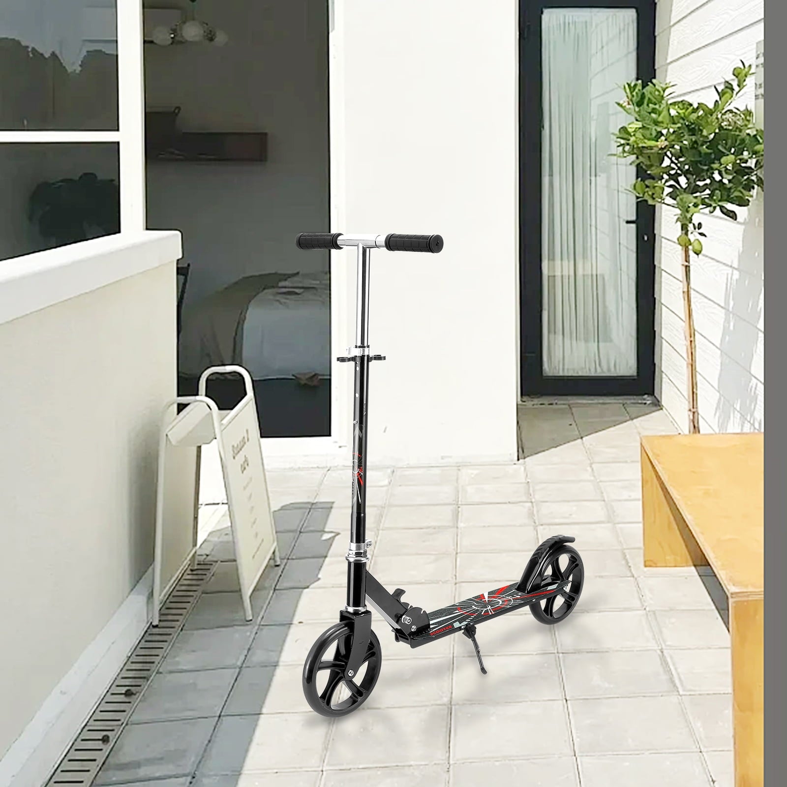 Fenbeli 200mm Black Scooter, Commuter Scooter Height Adjustable, Folding Kick Scooter for Teens & Adults
