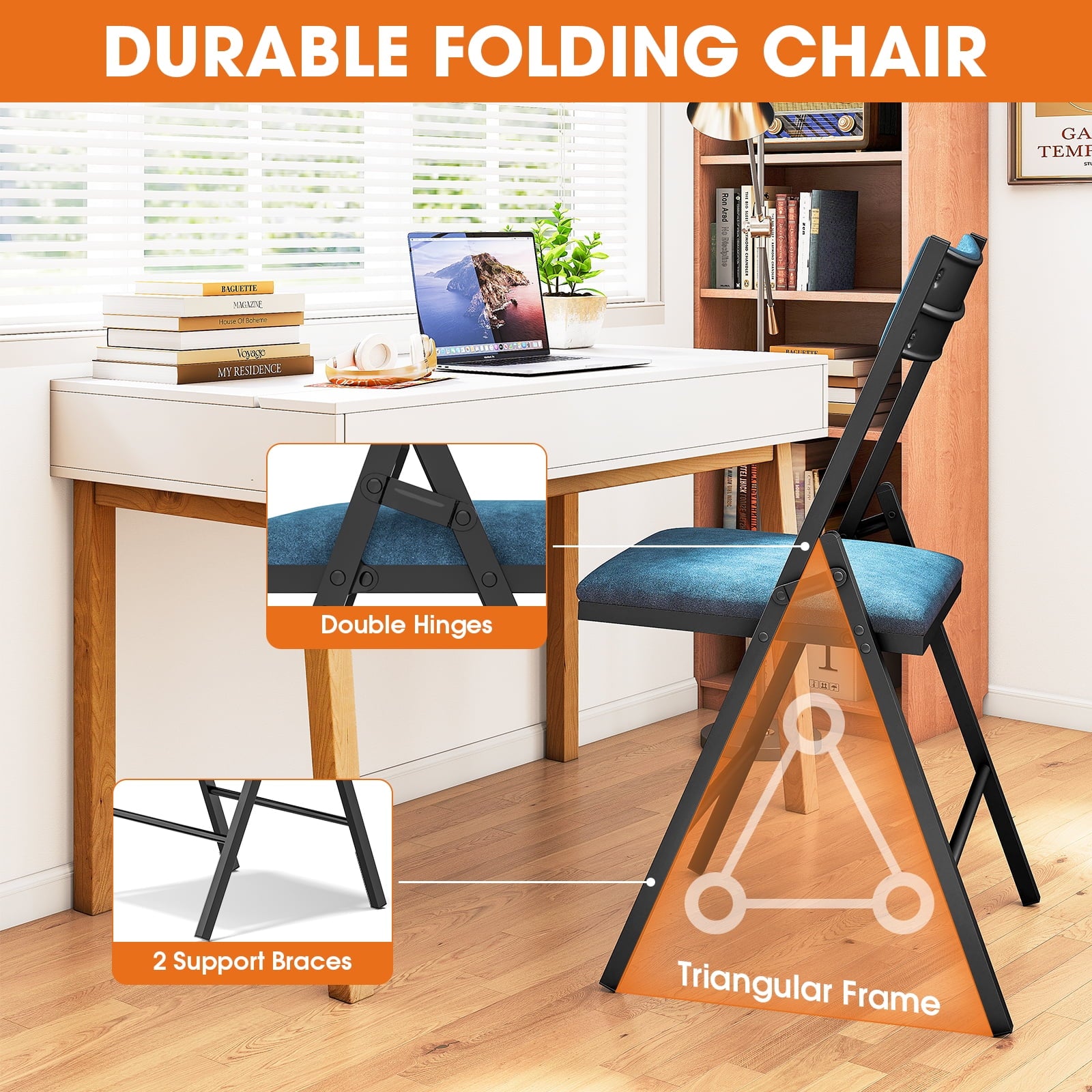 Fenbeli 6-Pack Blue Padded Folding Chairs with Metal Frame