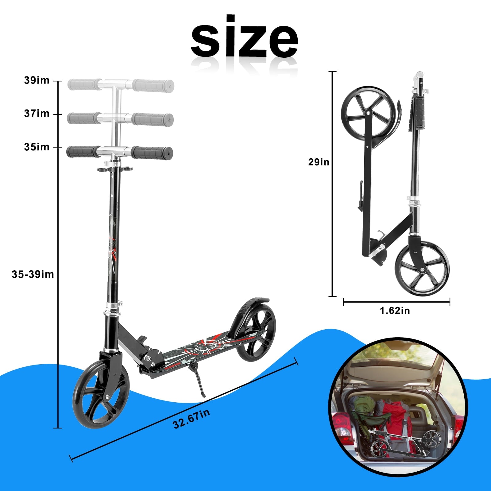 Folding Scooter for up to 240 lbs, Height Adjustable