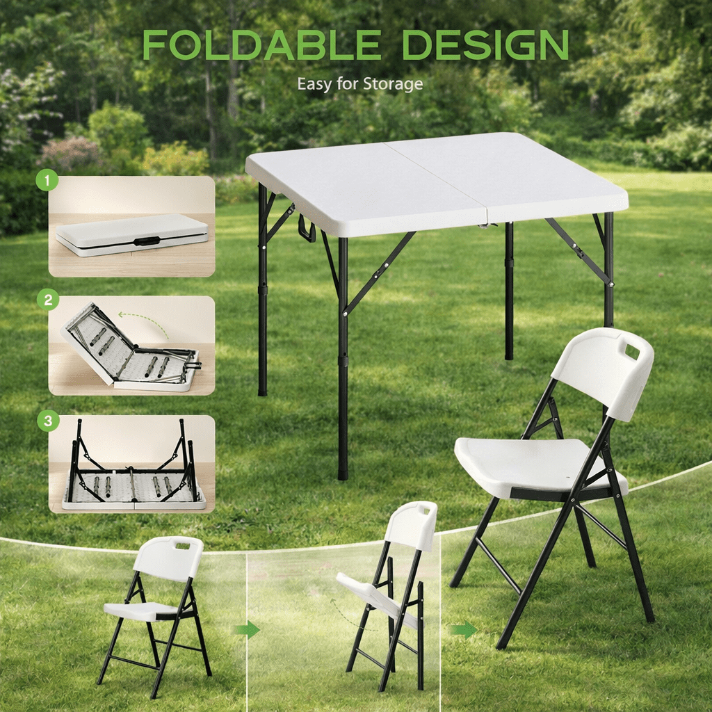 Fenbeli 5 Piece Folding Table and Chairs, Portable Event Card Table with Chairs Set of 4 for Indoor/Outdoor, Picnic, Game Room White