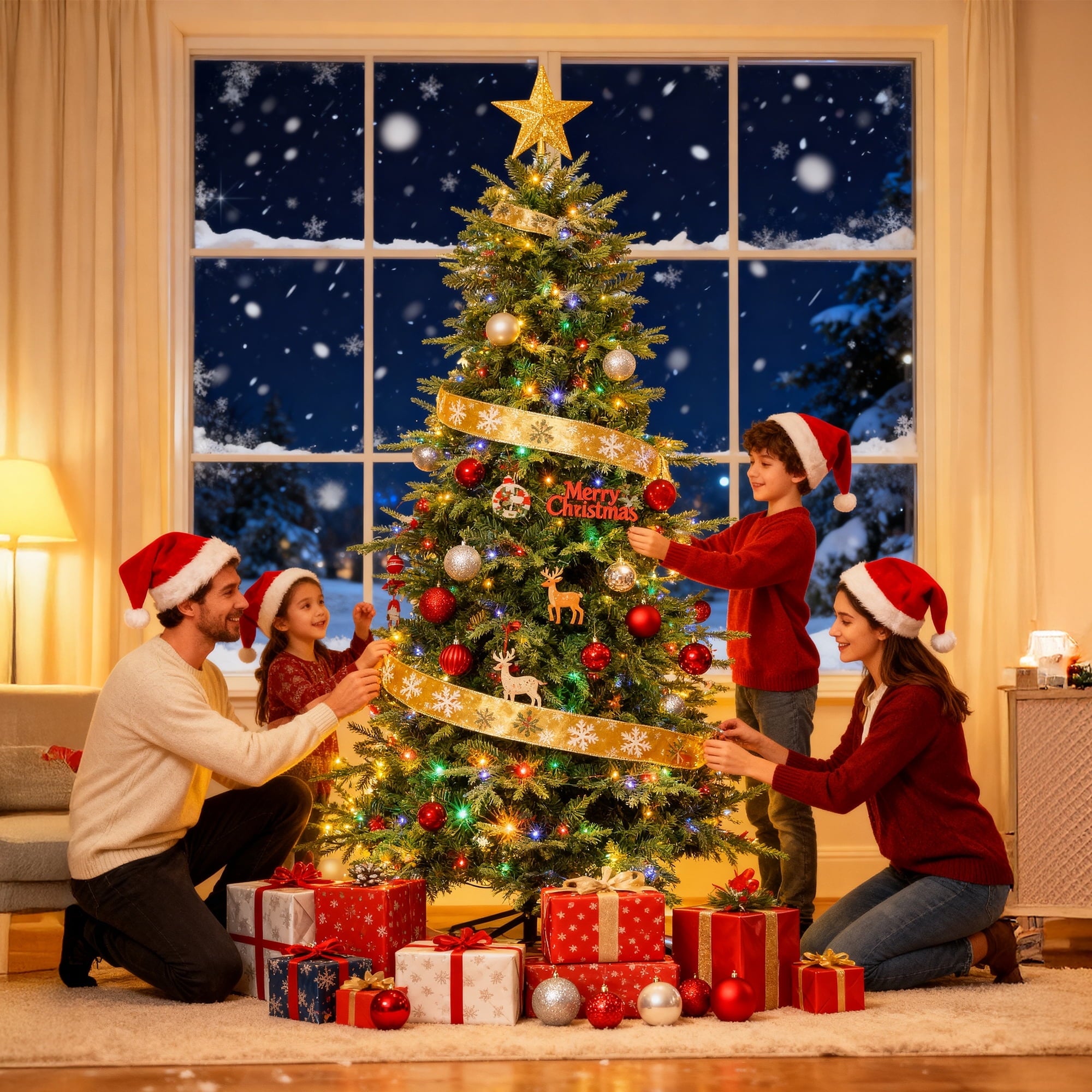 Fenbeli 6ft Pre-Lit Artificial Fir Christmas Tree, 1,350 PE/PVC Branch Tips, 300 Lights with Remote Control and 11 Modes, Green