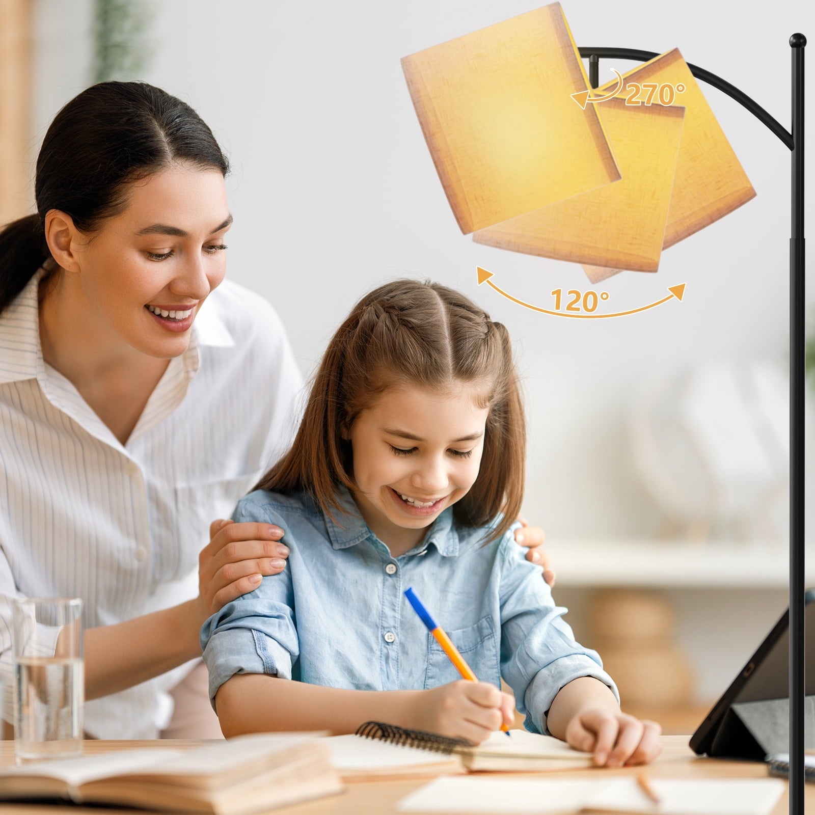 Fenbeli Arc Floor Lamp for Living Room, 61 Modern Standing Lamp with 3 Color Temperature LED Bulb Included, Adjustable Hanging Linen Drum Shade, Tall Floor Lamp with Foot Switch for Bedroom Office