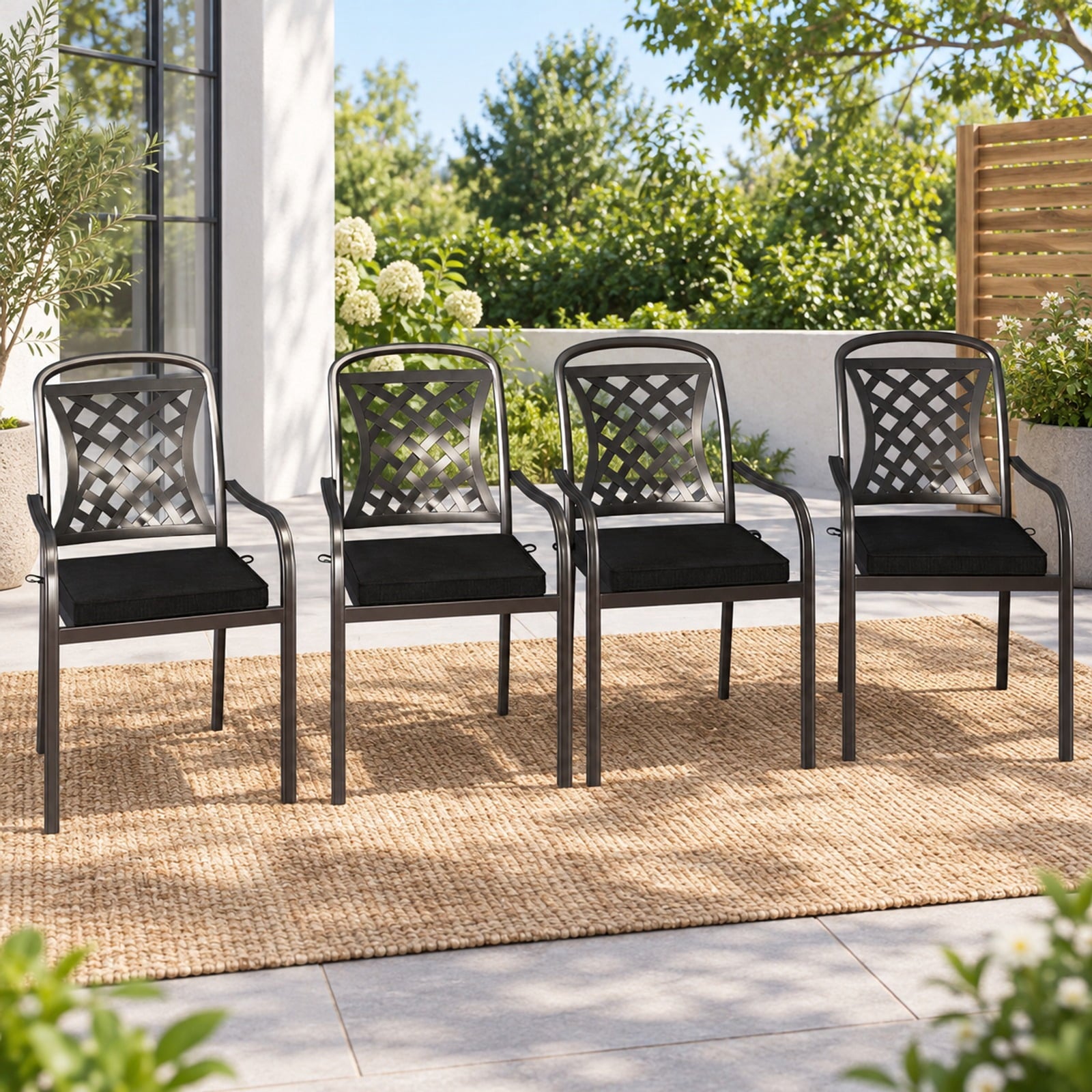 Fenbeli Outdoor Chair Cushion Set of 2 Waterproof Fade-Resistant Olefin Seat Cushions, Olefin Fabric 28D Foam Frame, Black