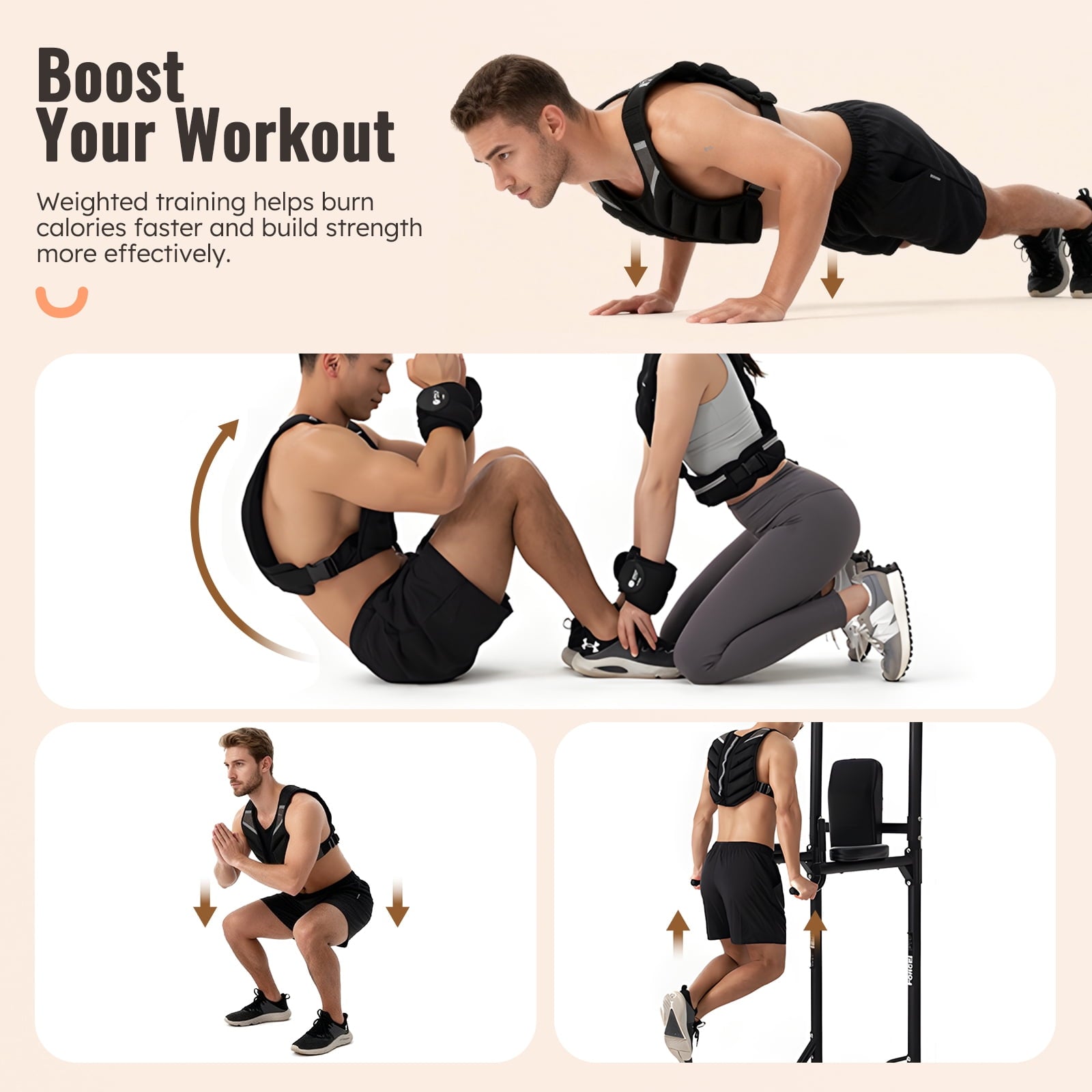 Fenbeli Weighted Vest 15lb/20lb for Men Women, Adjustable Body Weight Vest with Iron Sand, Reflective Stripes, Breathable Padded Shoulder Training Vest for Running Walking Workout, Black