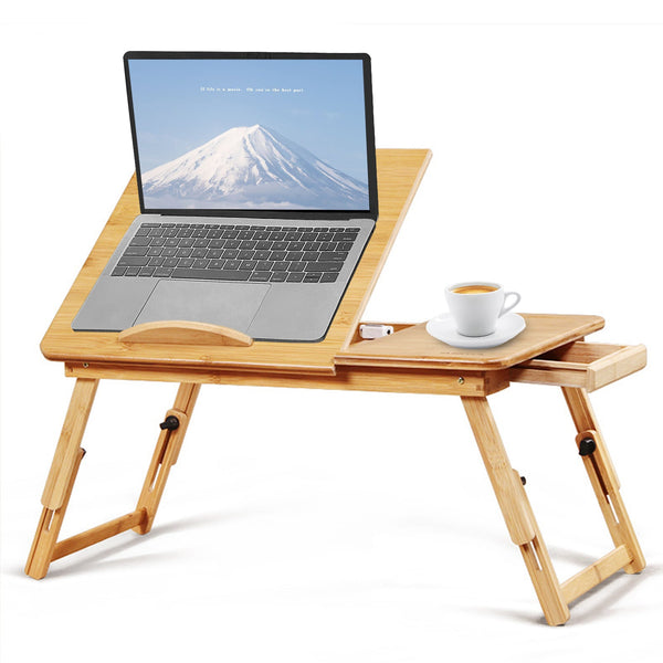 Bamboo Laptop Desk Adjustable Folding Bed Tray with Drawer
