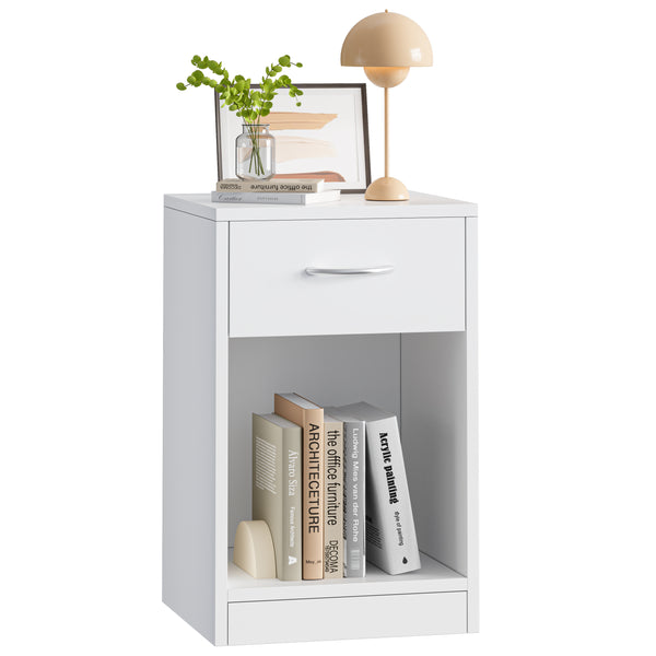 2 Tier Nightstand with Drawer, End Table Sofa Side Table for Bedroom Living Room, White