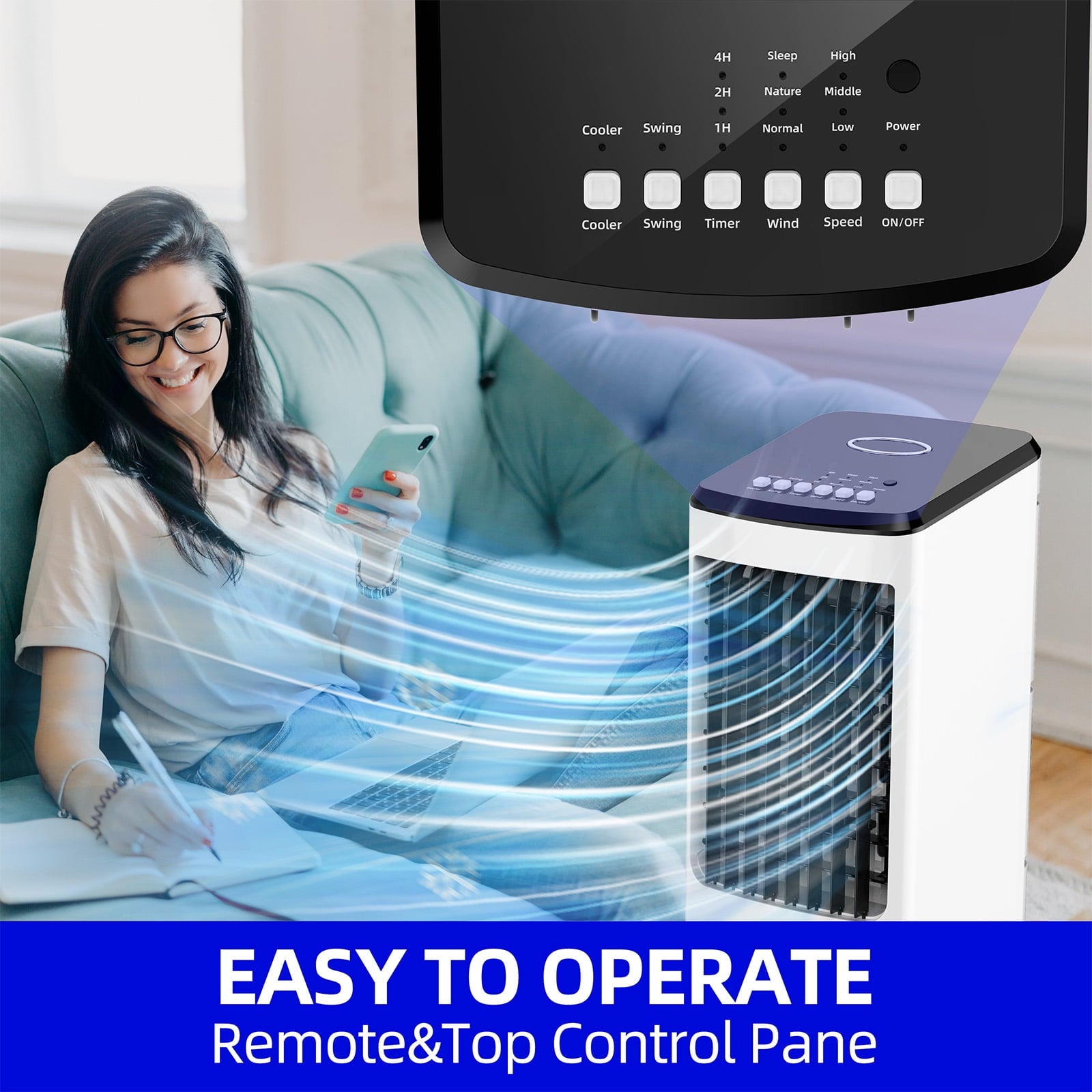 3-in-1 Evaporative Air Cooler Portable Cooling Fan with Wheels for Home Office