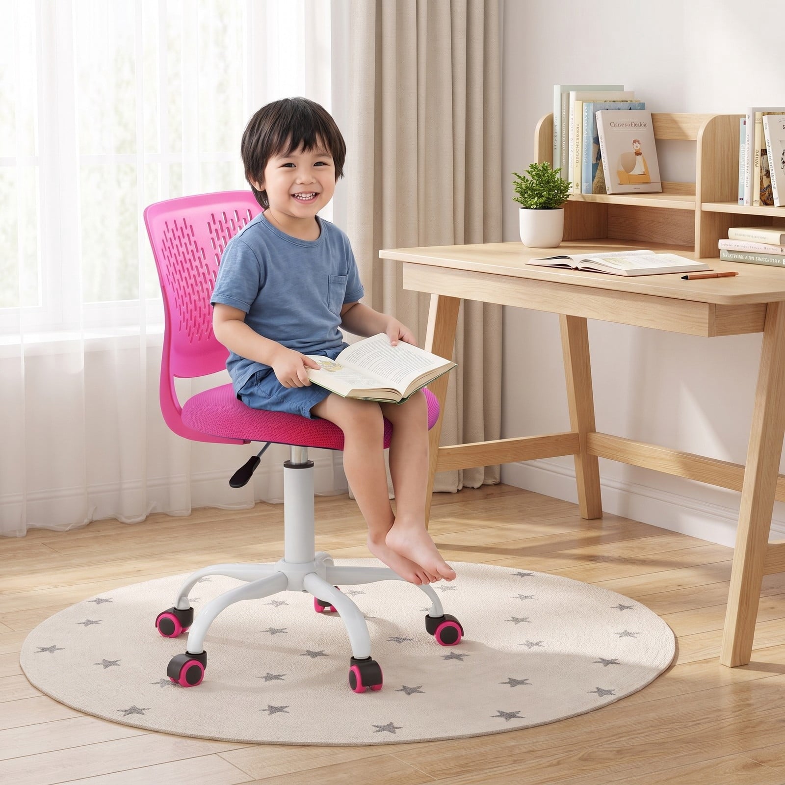 Fenbeli Ergonomic Children Study Chair with Adjustable Height, 250 lbs Capacity, Sponge Mesh Metal Frame, 19.5 x 19.5 x 29.5-34 Footprint, Pink