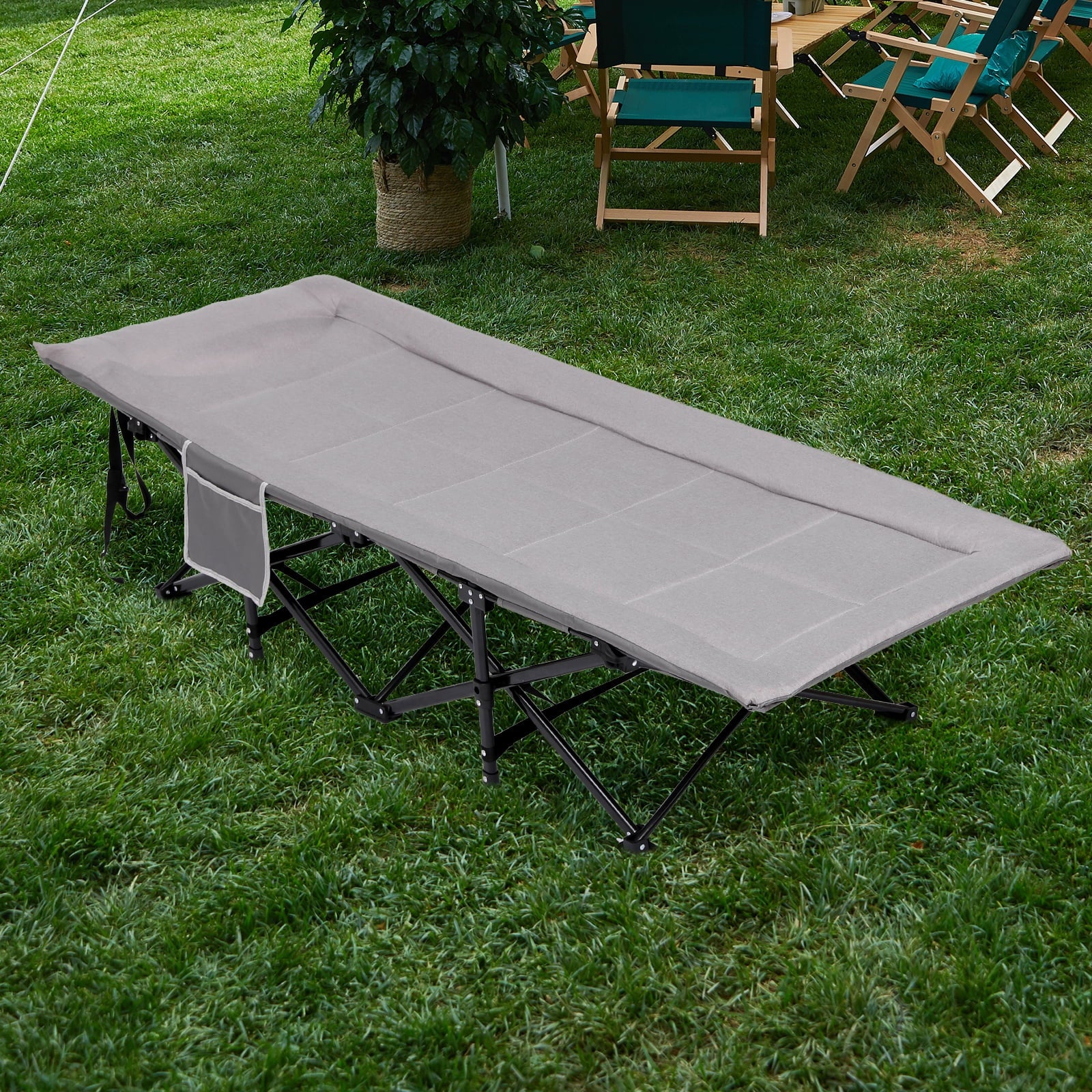 Folding Camping Cot for Adults, Padded Camp Cots for Sleeping Portable Camping Bed for Outdoor Travel Folding Cot Heavy Duty with Carry Bag