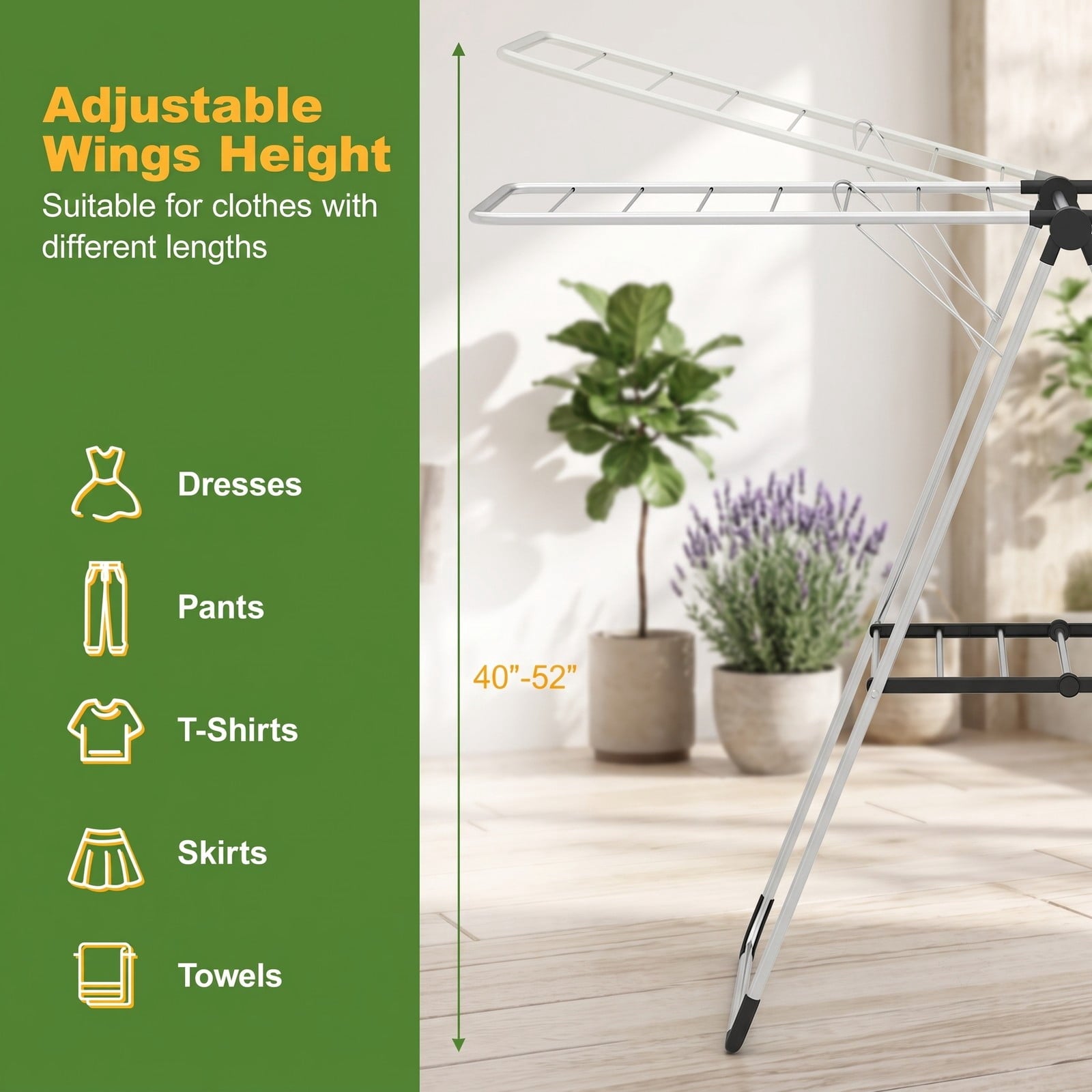Fenbeli 2-Tier Laundry Drying Rack, Foldable Clothes Drying Rack with Rust-Proof Aluminum Frame, Space-Saving Collapsible Garment Air Dryer Stand for Balcony, Silver